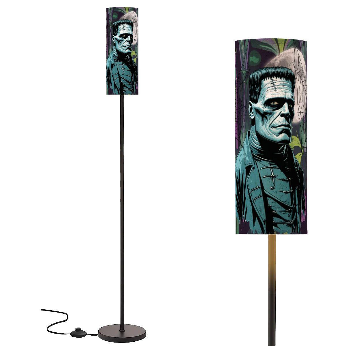Retro Frankenstein Gothic Spooky Harvest Moon Purple Green Mid Century Modern Floor Lamp - Mid Century Modern Gal