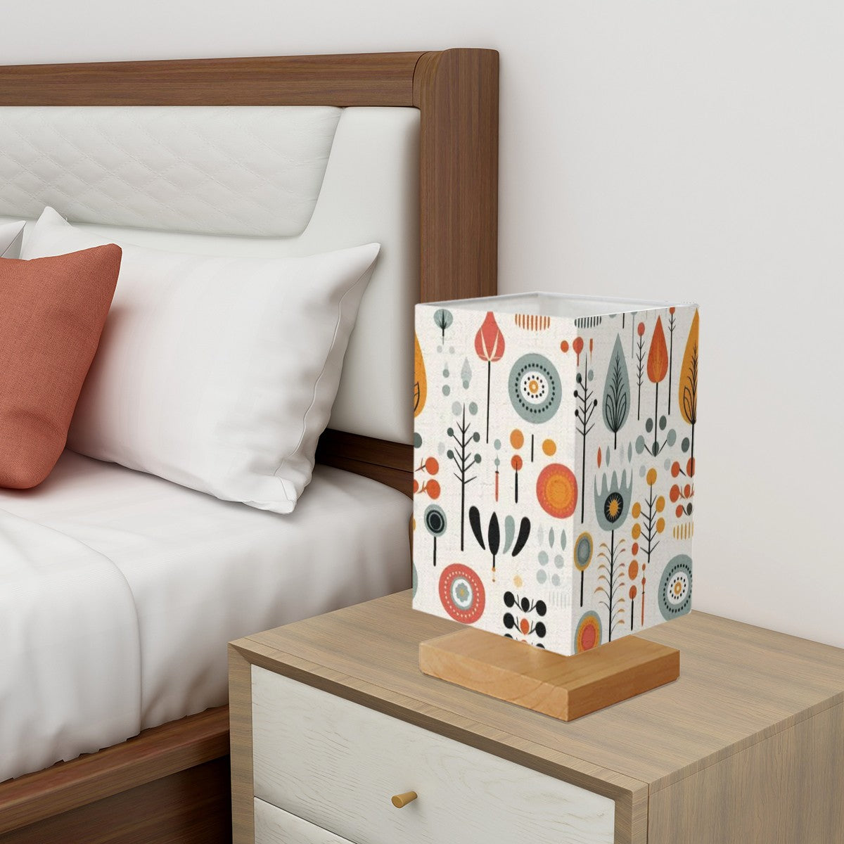 Scandinavian Floral Designed MCM Square Table Lamp - Mid Century Modern Gal