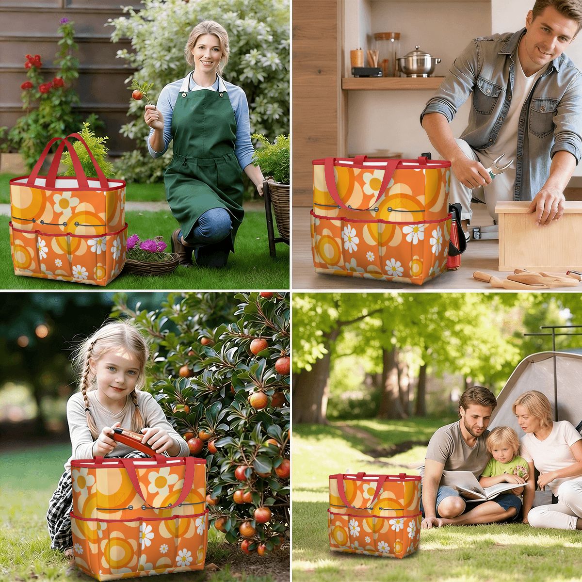 Flower Power Orange Groovy Mod Garden Tool Bag