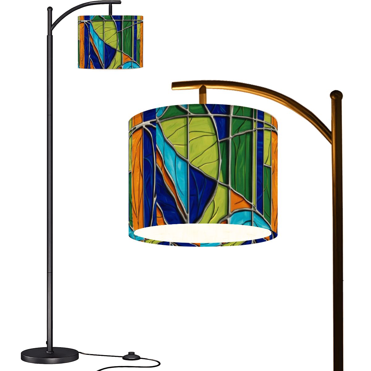 Mid Century Modern Arc Floor Lamp, Green Blue,Orange Purple Faux Glass Designed - Mid Century Modern Gal