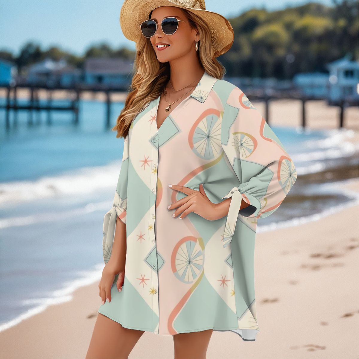 Mid Mod Atomic Retro Women's Three-Quarter Sleeve, Coverup - Mid Century Modern Gal