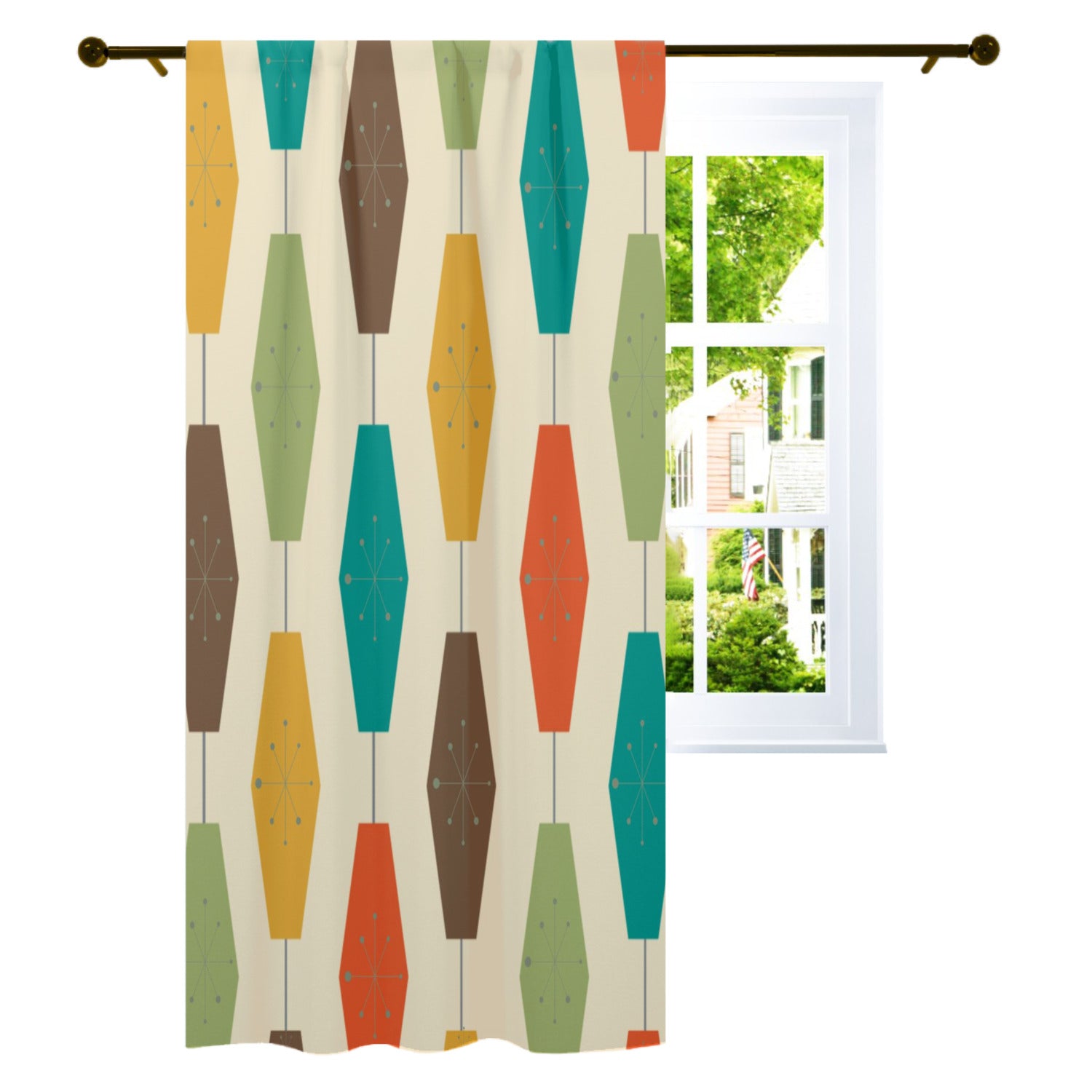 Mid Century Modern Groovy Lantern Lights, Retro Curtain, Single Panel - Mid Century Modern Gal