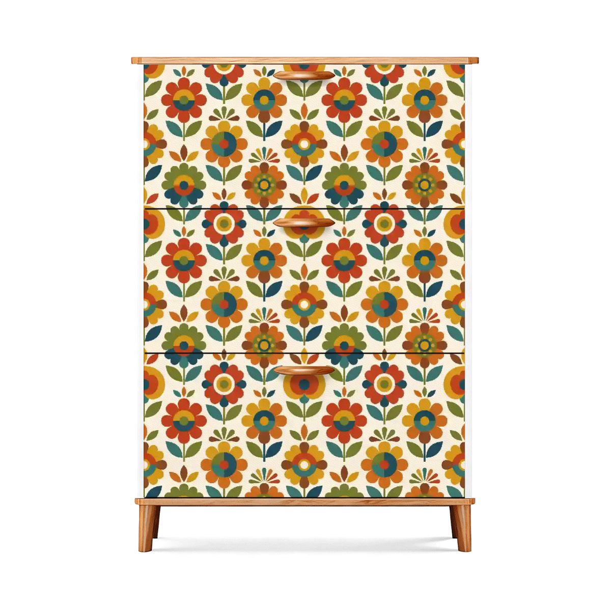Mid Century Modern Scandinavian Floral Earth Tones Shoe Cabinet