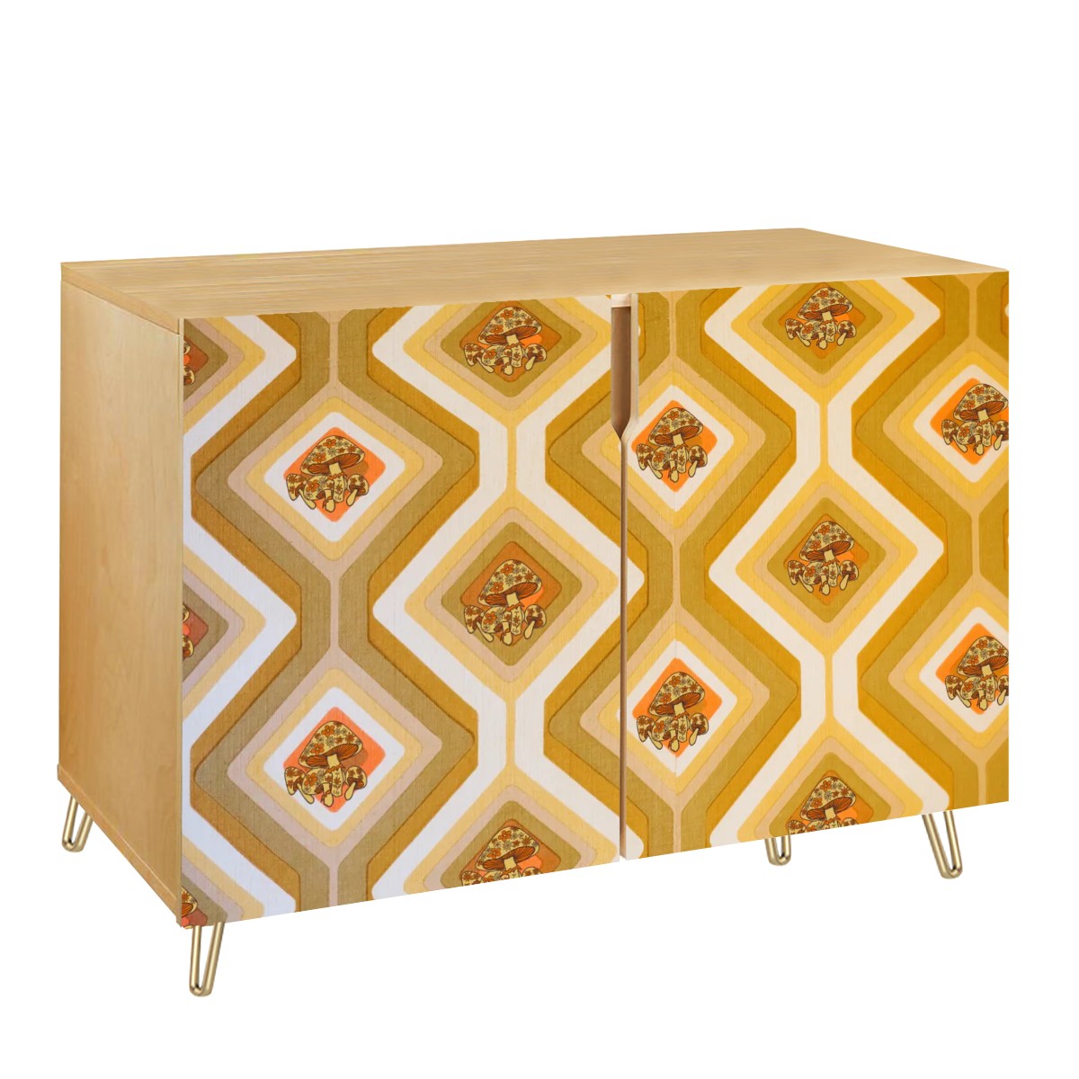 70s Merry Mushroom, Harvest Gold, Green, Kitschy Mod Wooden Storage Cabinet - Mid Century Modern Gal