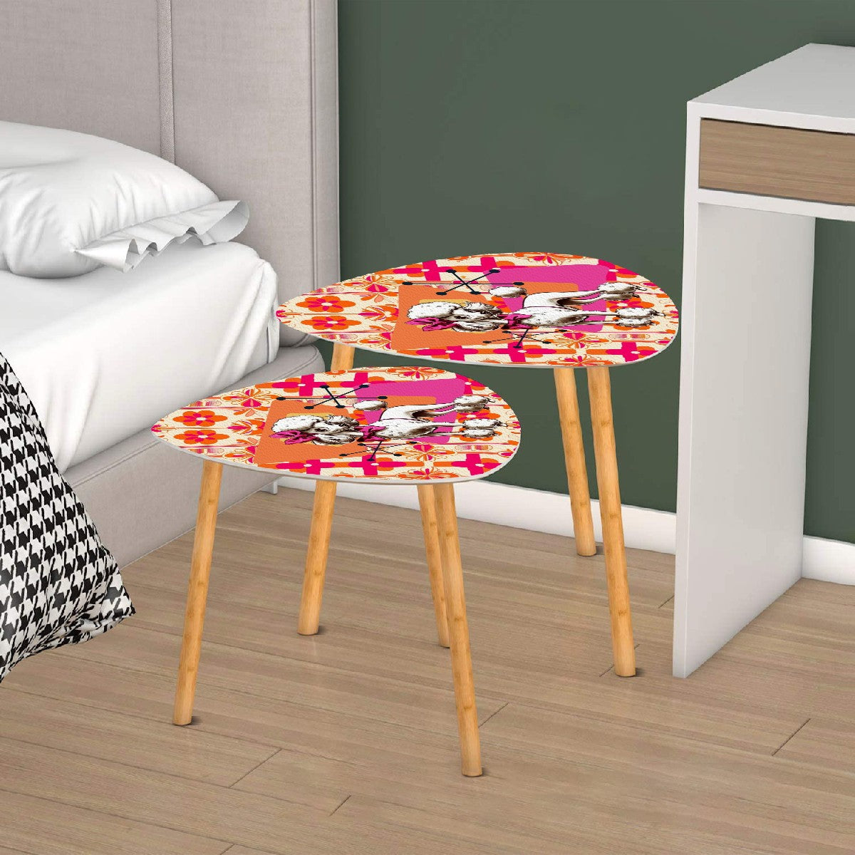 Mid Century Modern Atomic 50s Poodle Orange, Hot Pink, Retro Nesting Tables - Mid Century Modern Gal