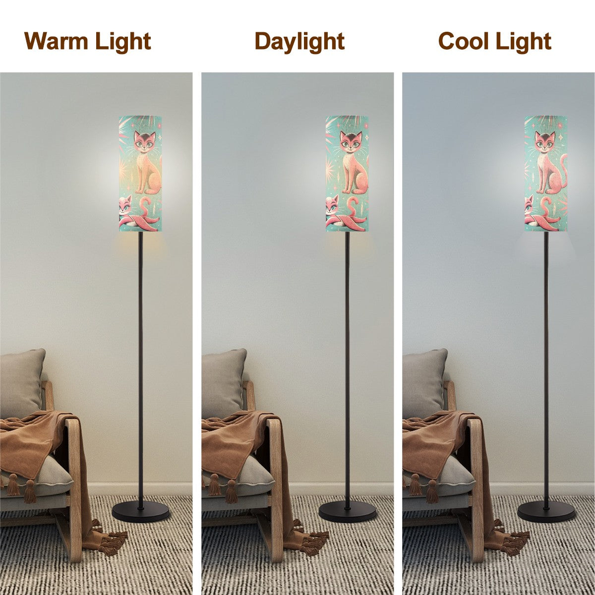 Atomic Pink Kitschy Kittie, Mid Century Modern Slim Floor Lamp - Mid Century Modern Gal