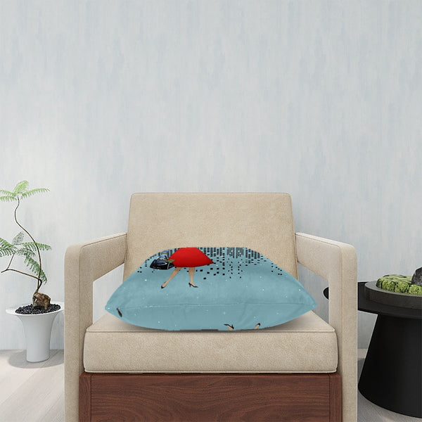 Mid Century Modern Christmas Pillow Cover, Mod Gal, Joy To The World City Scape