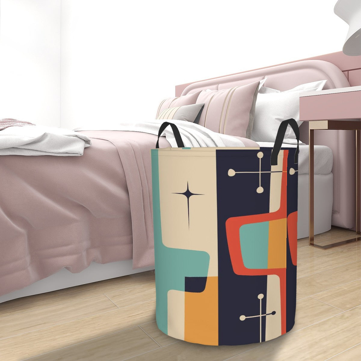 Mid Mod Geometric Retro Designed Circular Laundry Basket - Mid Century Modern Gal