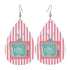 Wallace and Davis Christmas Earrings, White Pink Striped Holiday Faux Leather Teardrop Earrings - Mid Century Modern Gal