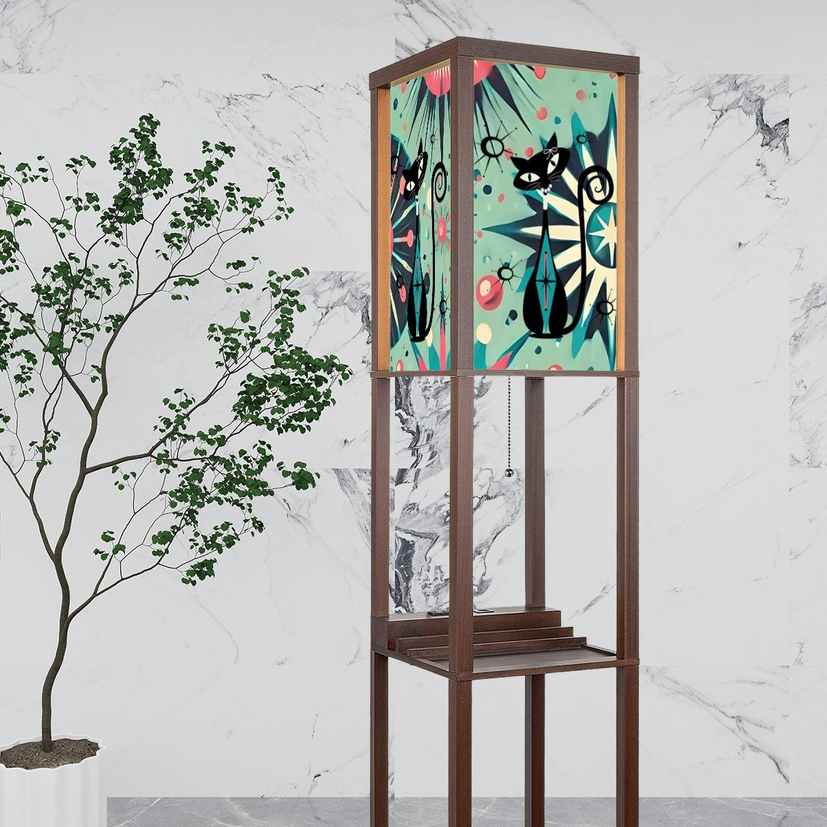 Atomic Cat Floor Lamp with Shelves, Kitschy Starburst Mid Century Modern Designed - Mid Century Modern Gal