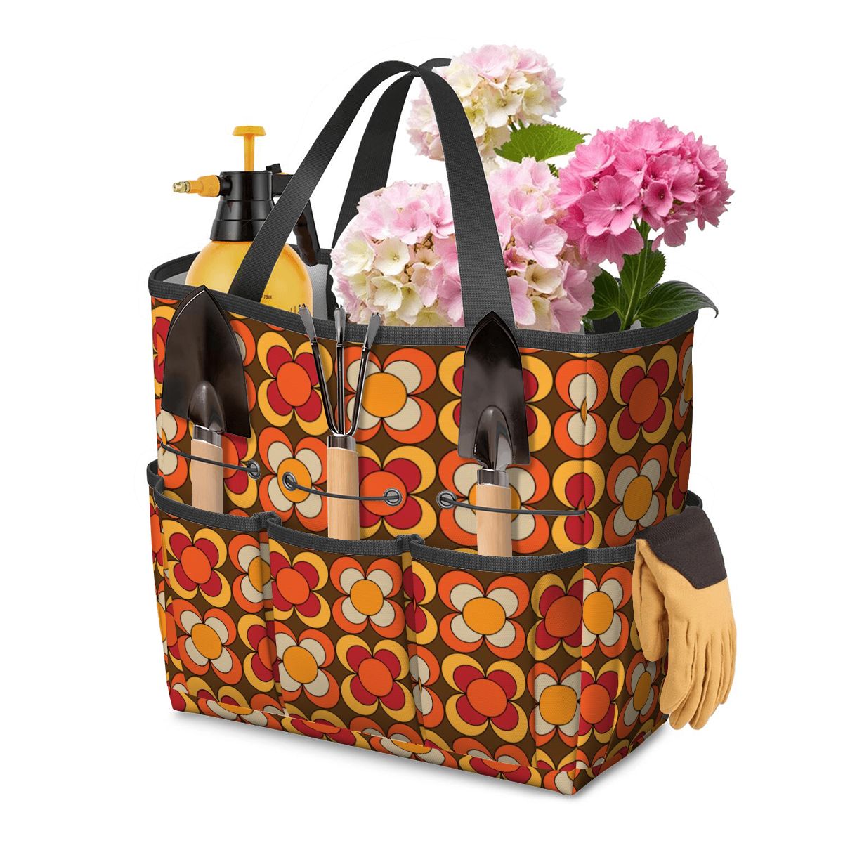 Groovy MCM Orange, Brown Yellow Burnt Red Retro Floral 70s Mid Mod Garden Tool Bag - Mid Century Modern Gal