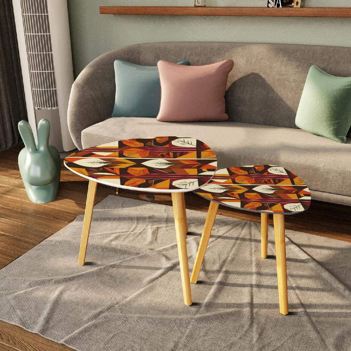 Mid Century Modern Golden Harvest Scandinvian Leaves Nesting Tables - Mid Century Modern Gal