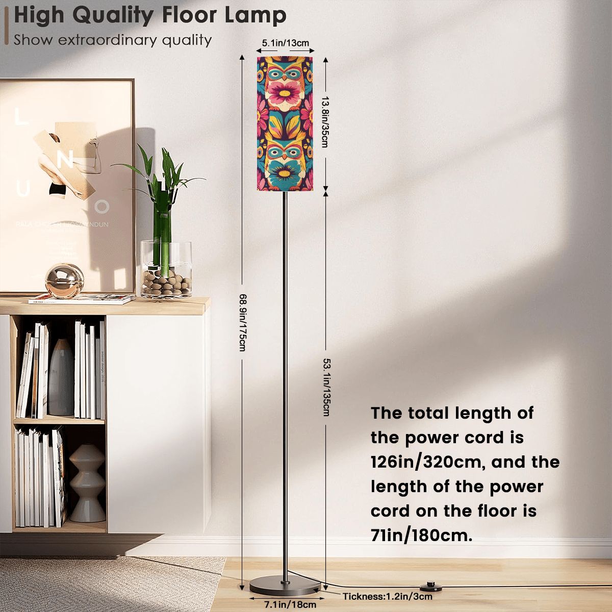 70s Owl Flower Power Pink Blue Yellow Kitschy Mod Floor Lamp - Mid Century Modern Gal