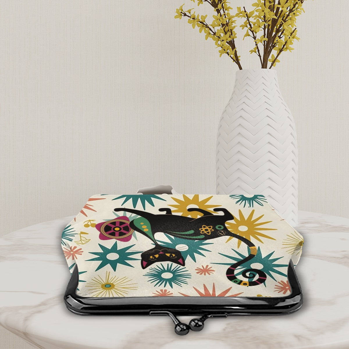Atomic Cat Mid Century Modern Coin Purse – Retro Kitsch Accessory for Vintage Style Lovers - Mid Century Modern Gal