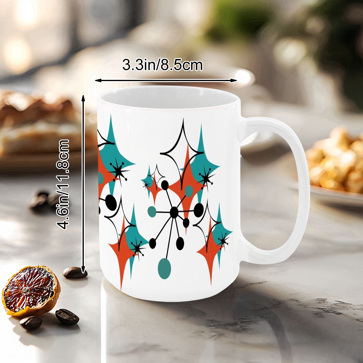 Mid Century Modern Atomic Starburst Sputnik Designed Large Colorful Mug (15oz) - Mid Century Modern Gal