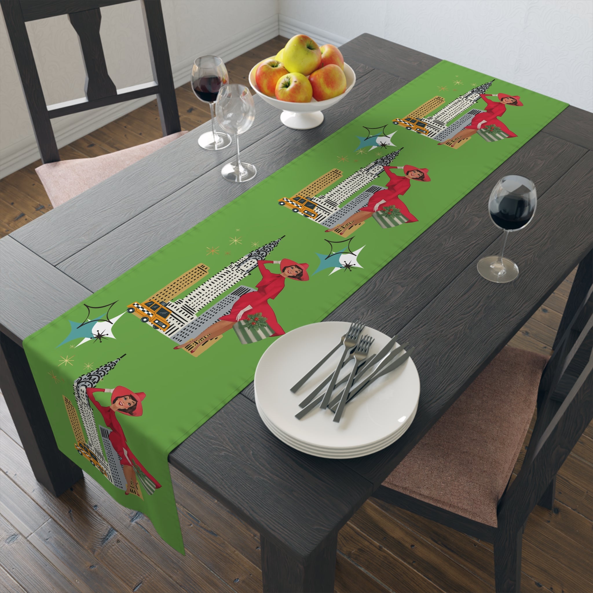 Mid Century Modern Christmas Glam Mod Gal City Life Table Runner - Mid Century Modern Gal