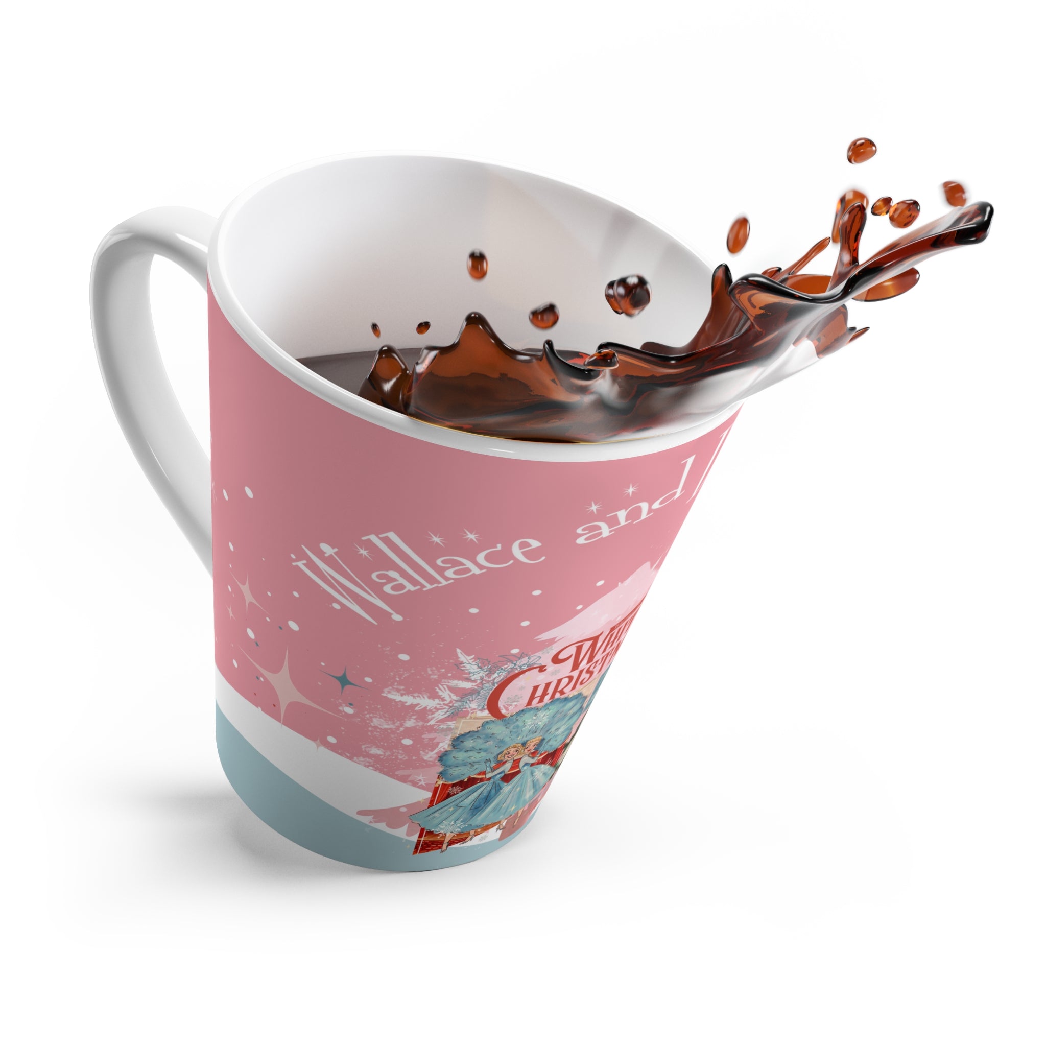 Sisters Sisters Wallace And Davis Festive Latte Mug - White Christmas Design for Holiday Cheer - Mid Century Modern Gal