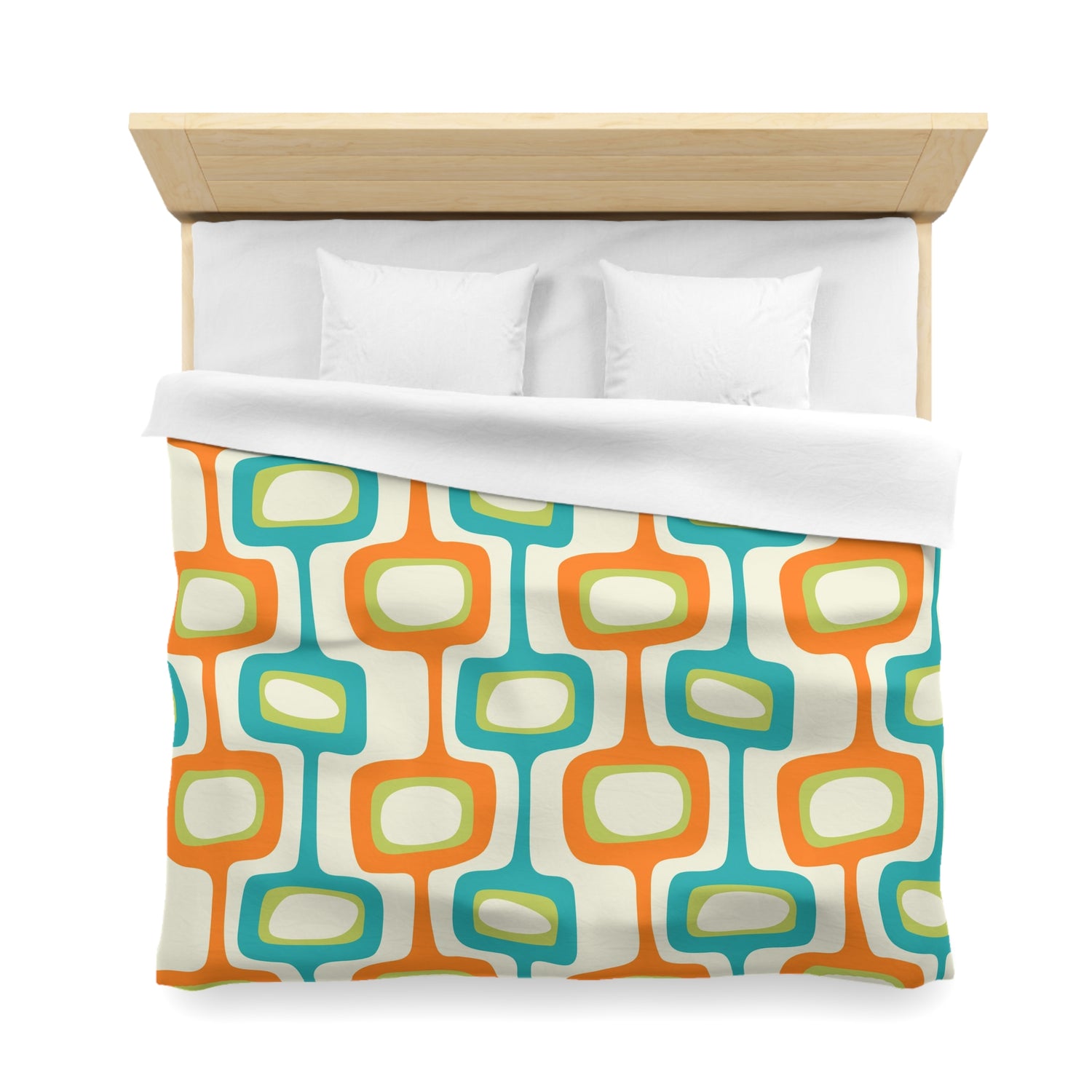 Mid Mod, MCM Teal, Orange, Cream Retro Groovy, Funky Fun Mid Century Modern Duvet Cover - Mid Century Modern Gal