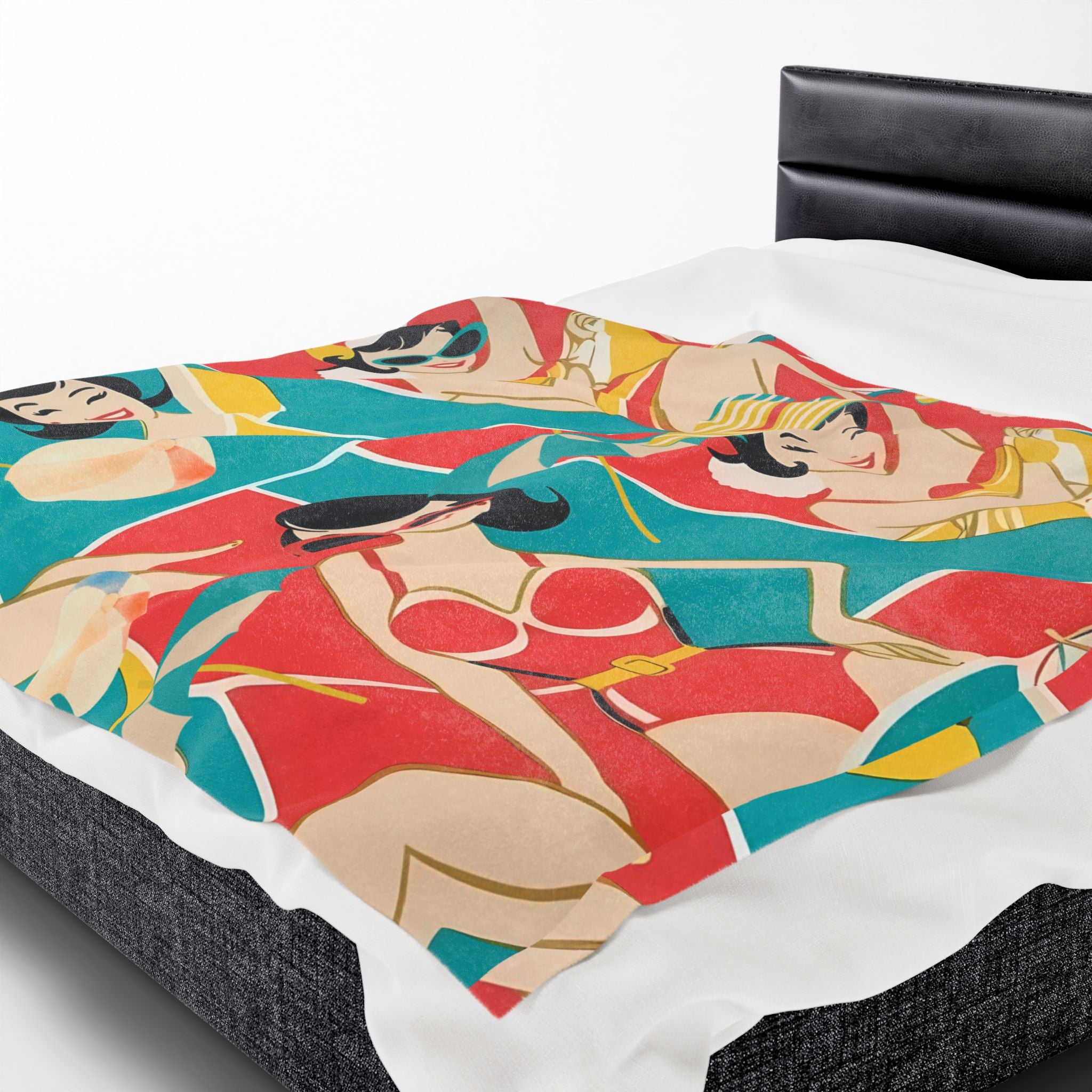 Summer Mod Retro Beach Babe Vintage Girls Thin Lightweight Velveteen Plush Blanket - Mid Century Modern Gal