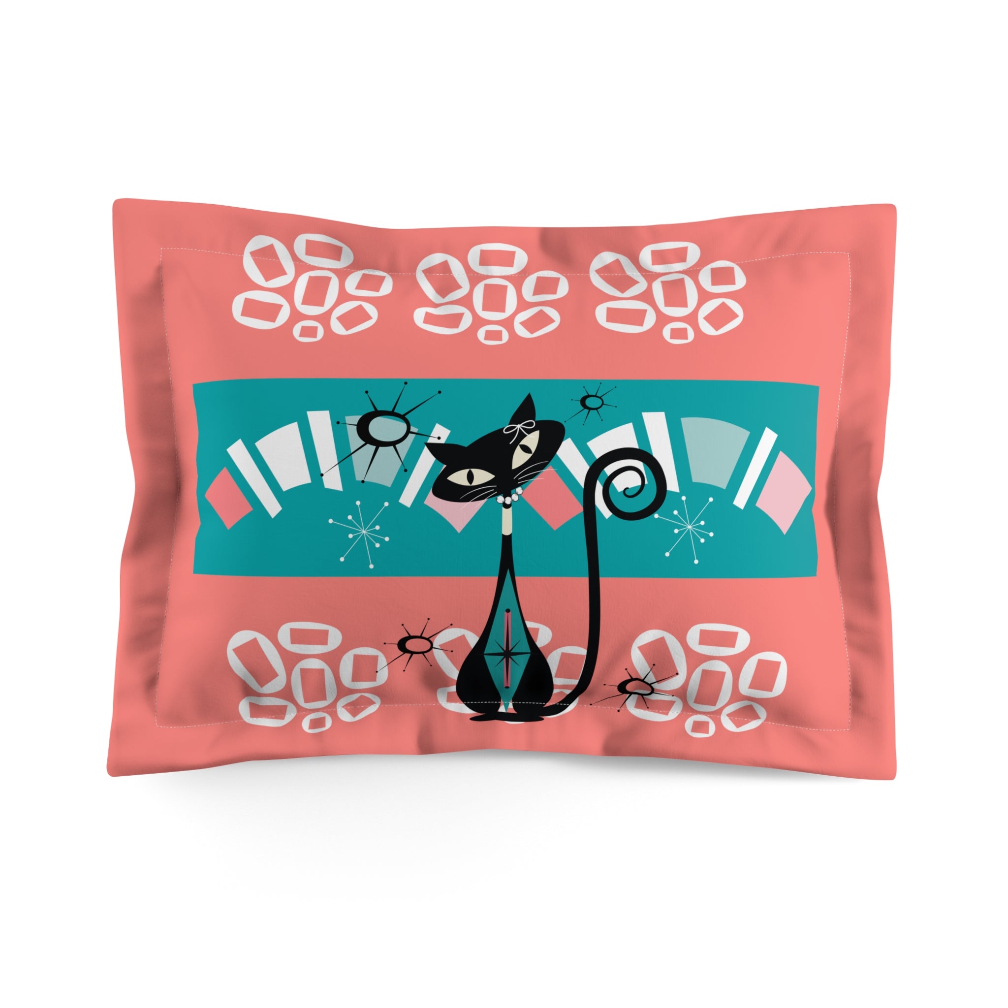 Mid Century Modern Gal Atomic Kitty Coral, Teal Retro Pillow Sham - Mid Century Modern Gal