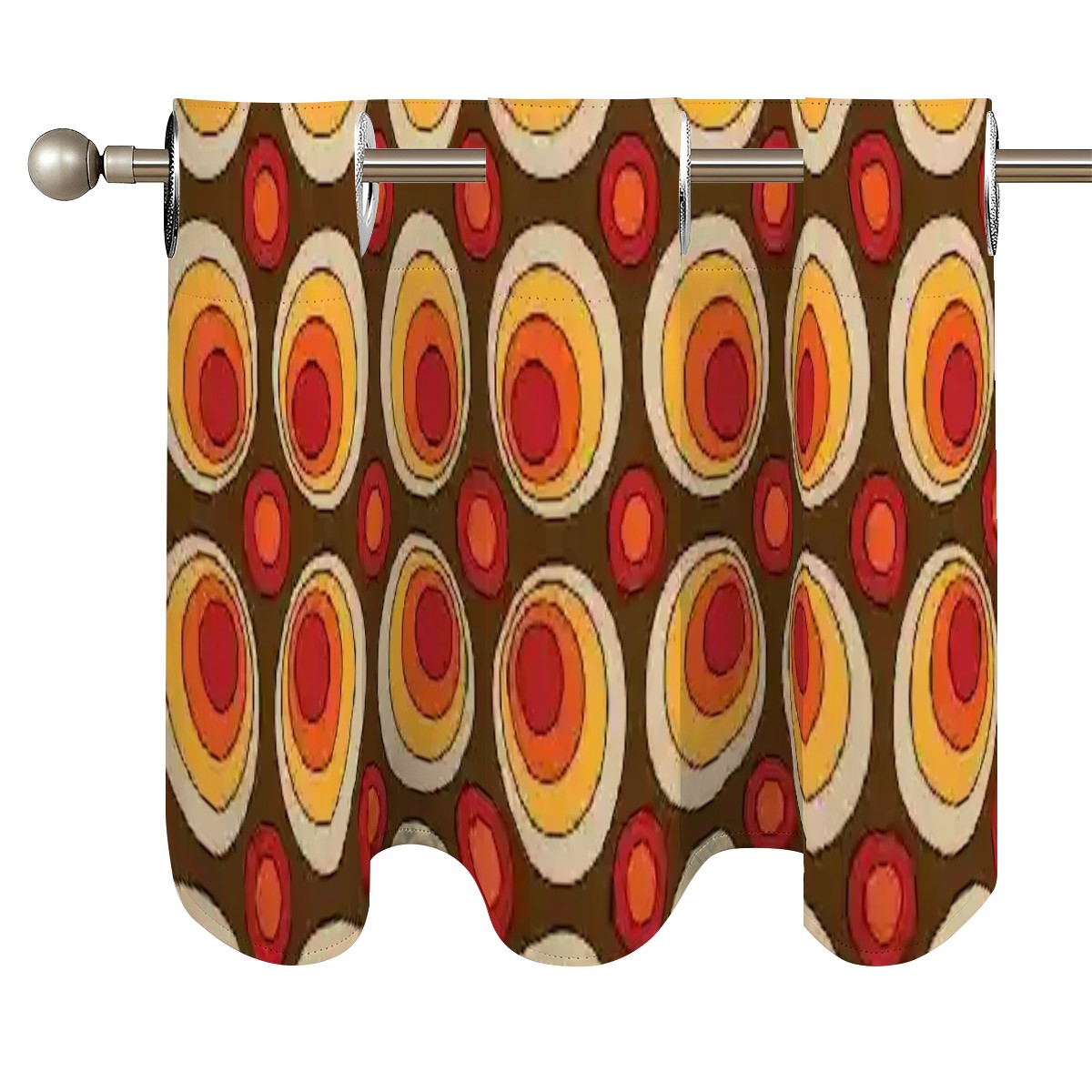 Retro Mod 70s Groovy Space Orbs Orange, Brown Curtain Valances - Mid Century Modern Gal