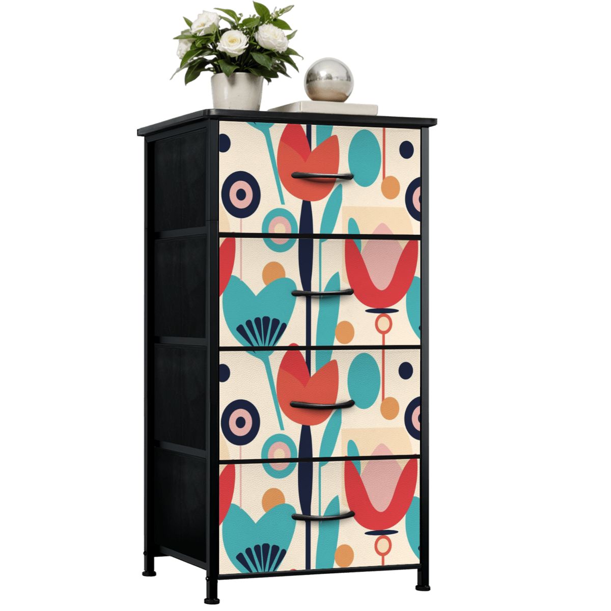 Mid Century Modern Retro Scandinavian Floral 4-Drawer Dresser - Mid Century Modern Gal