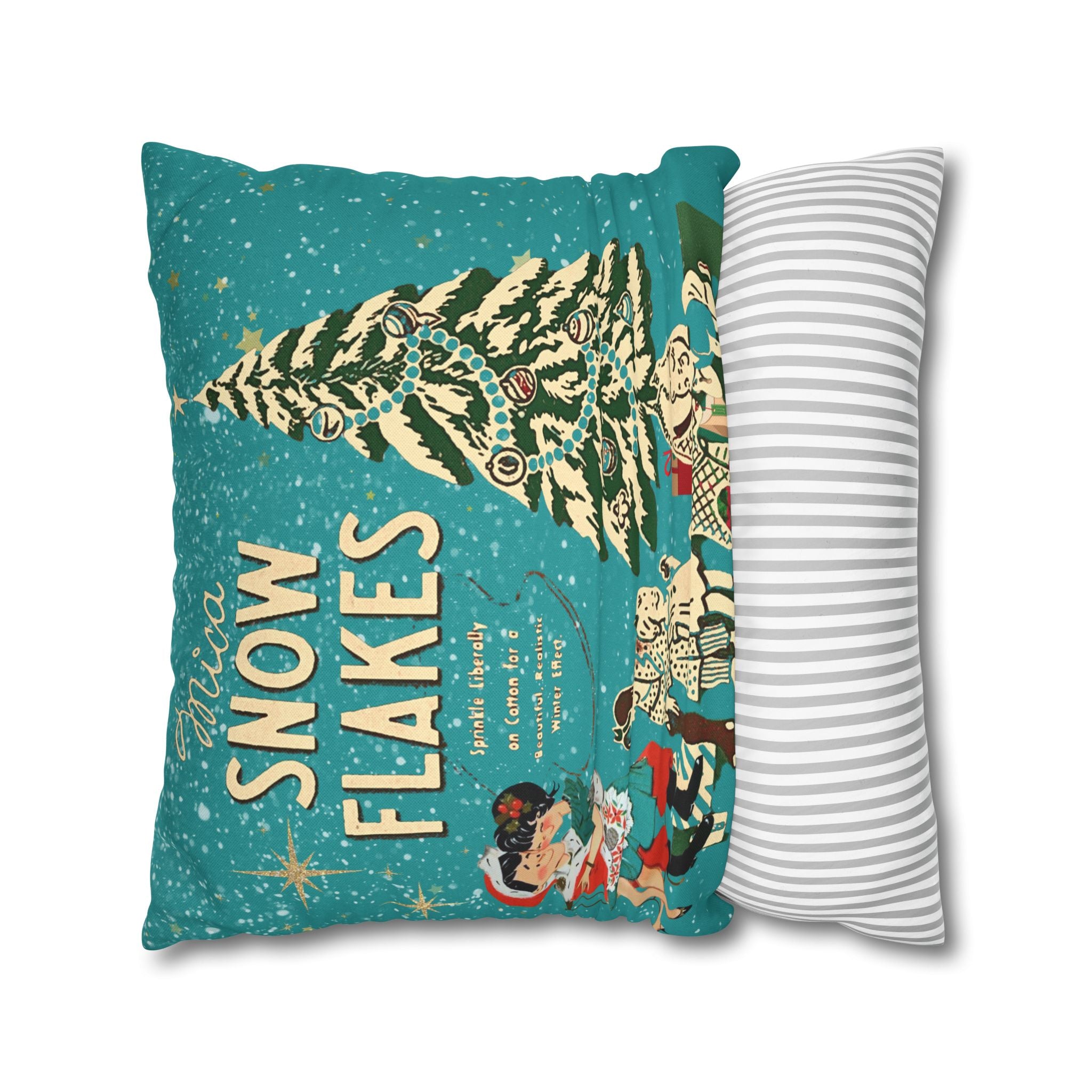 50s Mica Snow Christmas Pillow, Kitschy Mod Couple, Festive Fun Pillow Cover - Mid Century Modern Gal