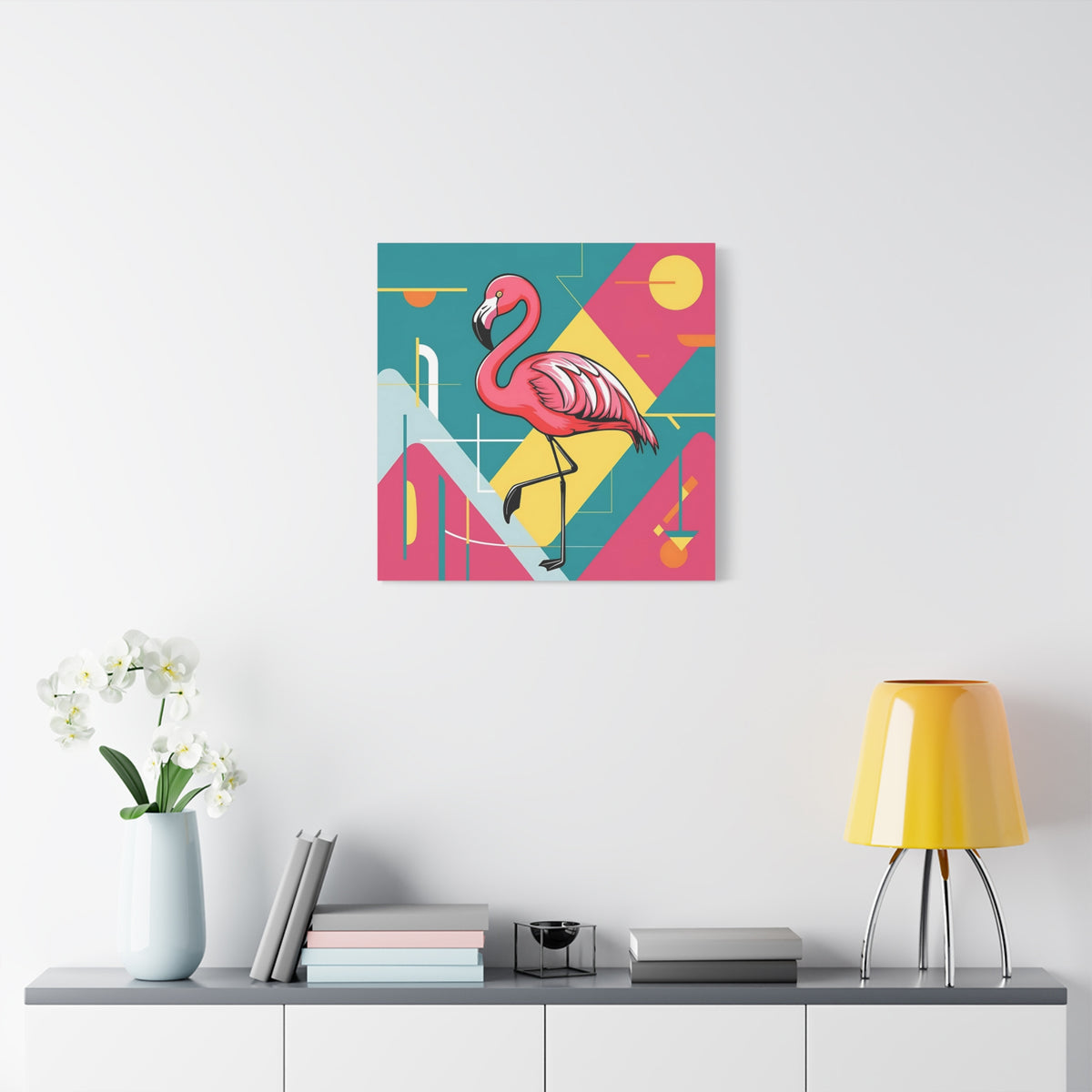 Mid Century Modern Flamingo Art, Kitschy Mod Vibrant Pink Bauhaus Palm Springs Style Wall Art - Mid Century Modern Gal