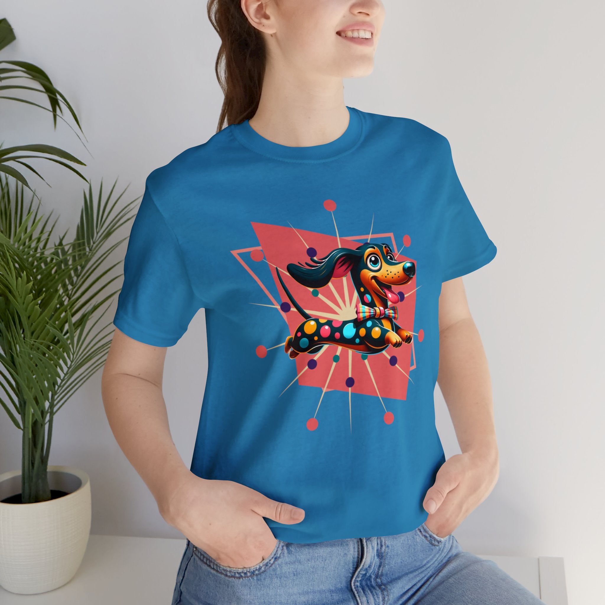 Dachsund Lover Comfy T-Shirt, Doxie Mom, Weiner Dog, Mid Century Mod Retro Designed For Cool Weiner Dog Mom - Mid Century Modern Gal