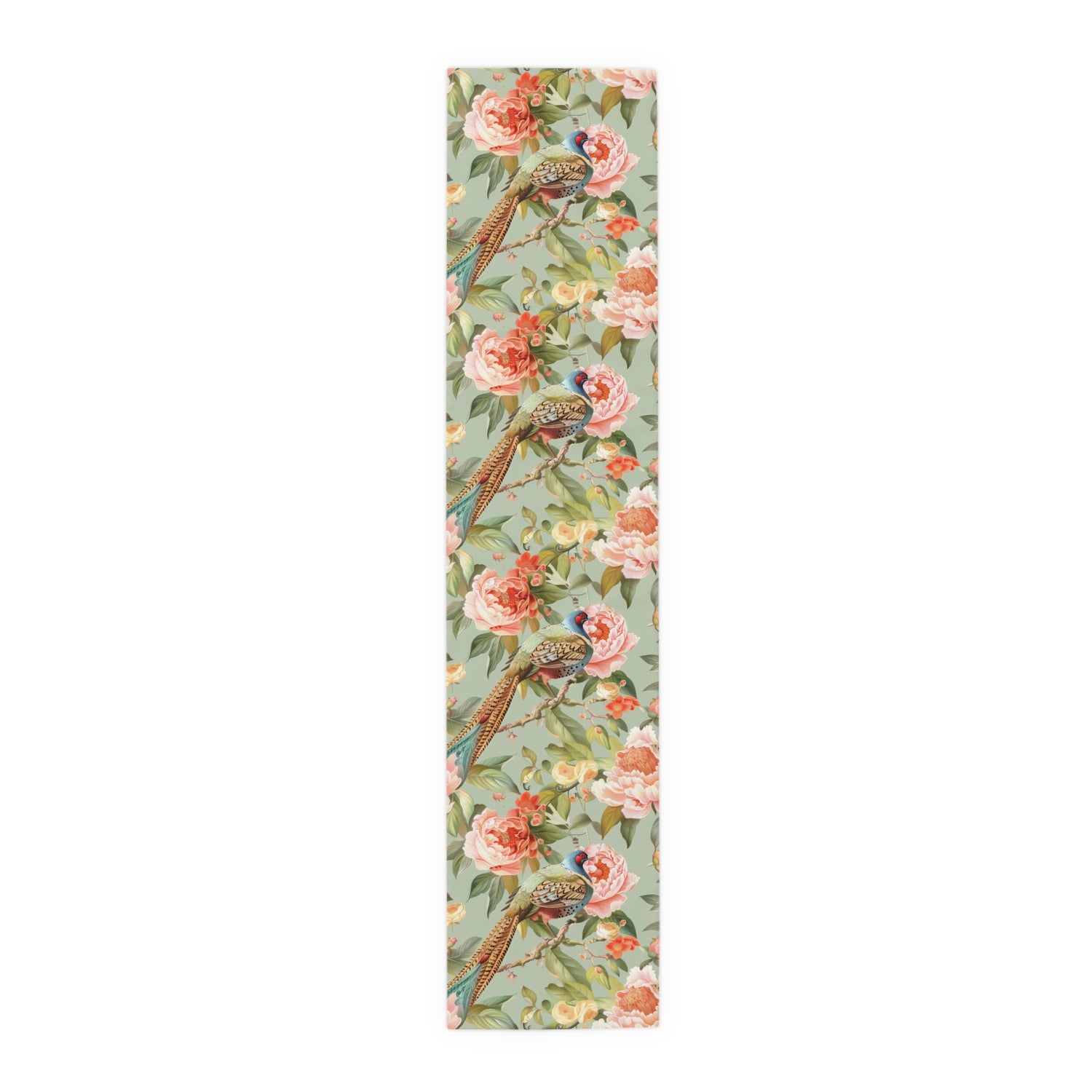 Chinoiserie Pheasant Floral Bird Table Runner - Elegant Table Linens - Mid Century Modern Gal