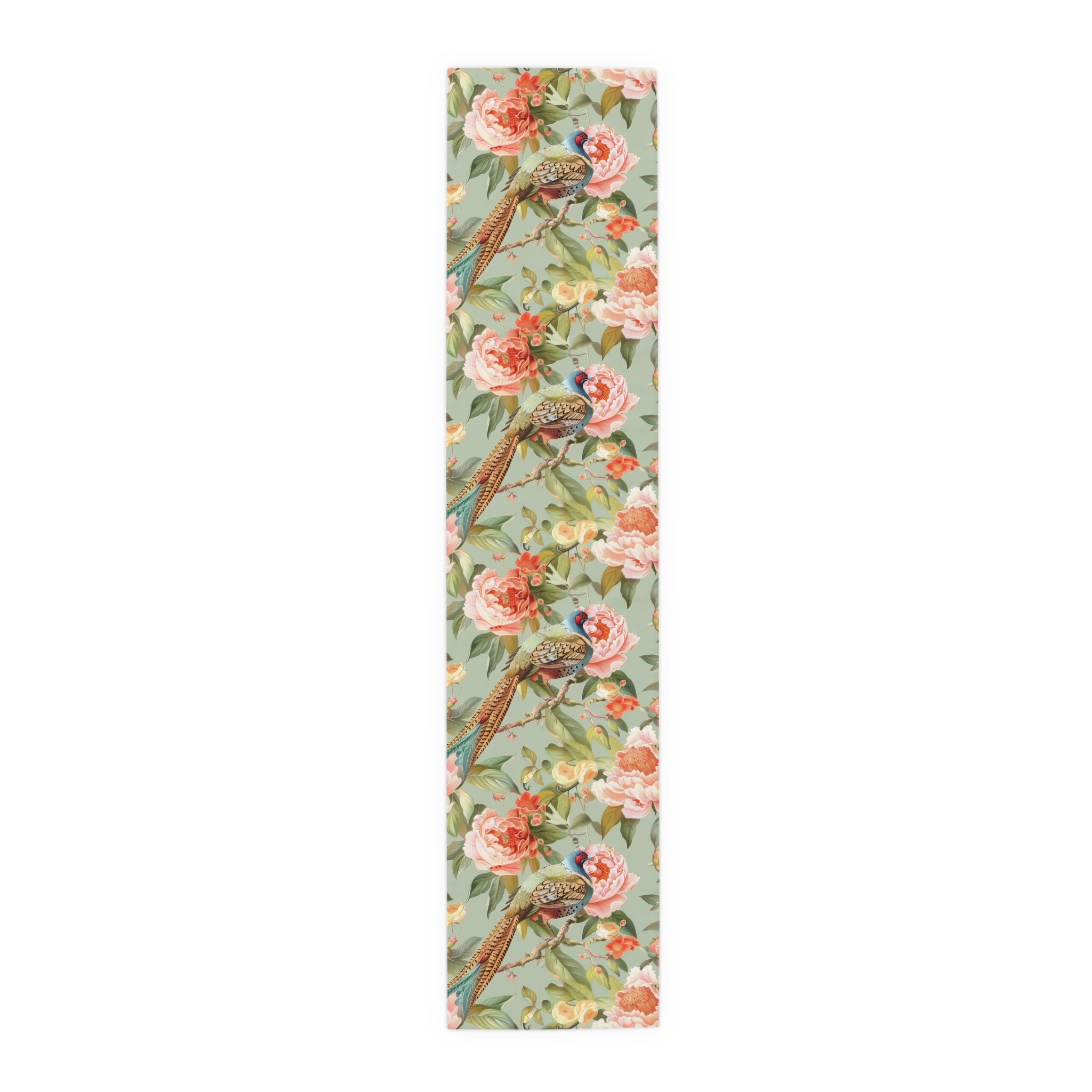 Chinoiserie Pheasant Floral Bird Table Runner - Elegant Table Linens - Mid Century Modern Gal