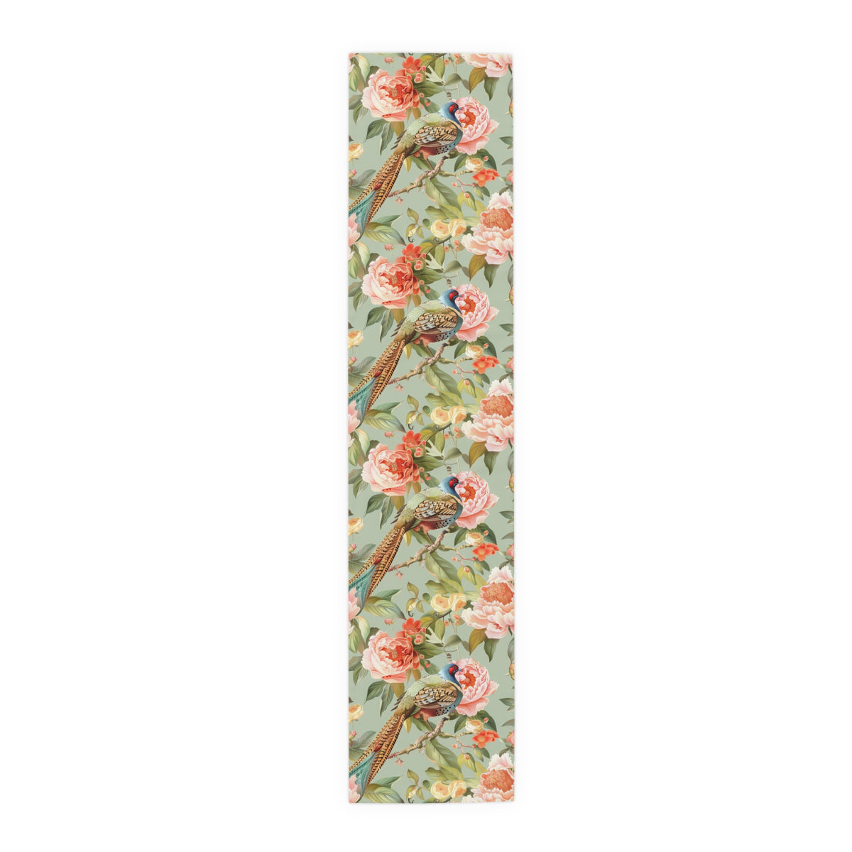 Chinoiserie Pheasant Floral Bird Table Runner - Elegant Table Linens - Mid Century Modern Gal