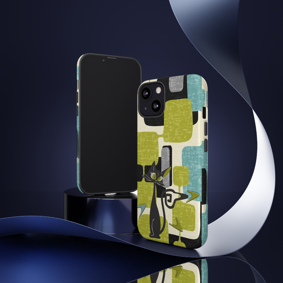 Mid Century Modern Geometric Kitschy Cat, Boomerang Retro Smart Phone Tough Cases - Mid Century Modern Gal