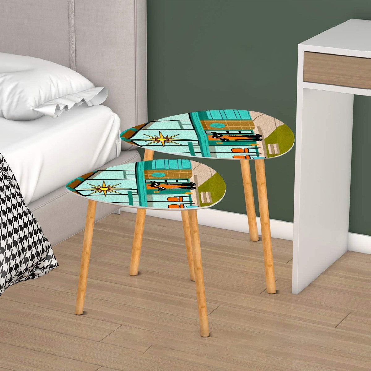 Mid Century Modern Home, Atomic Cat Designed, Retro Mod Nesting Tables - Mid Century Modern Gal