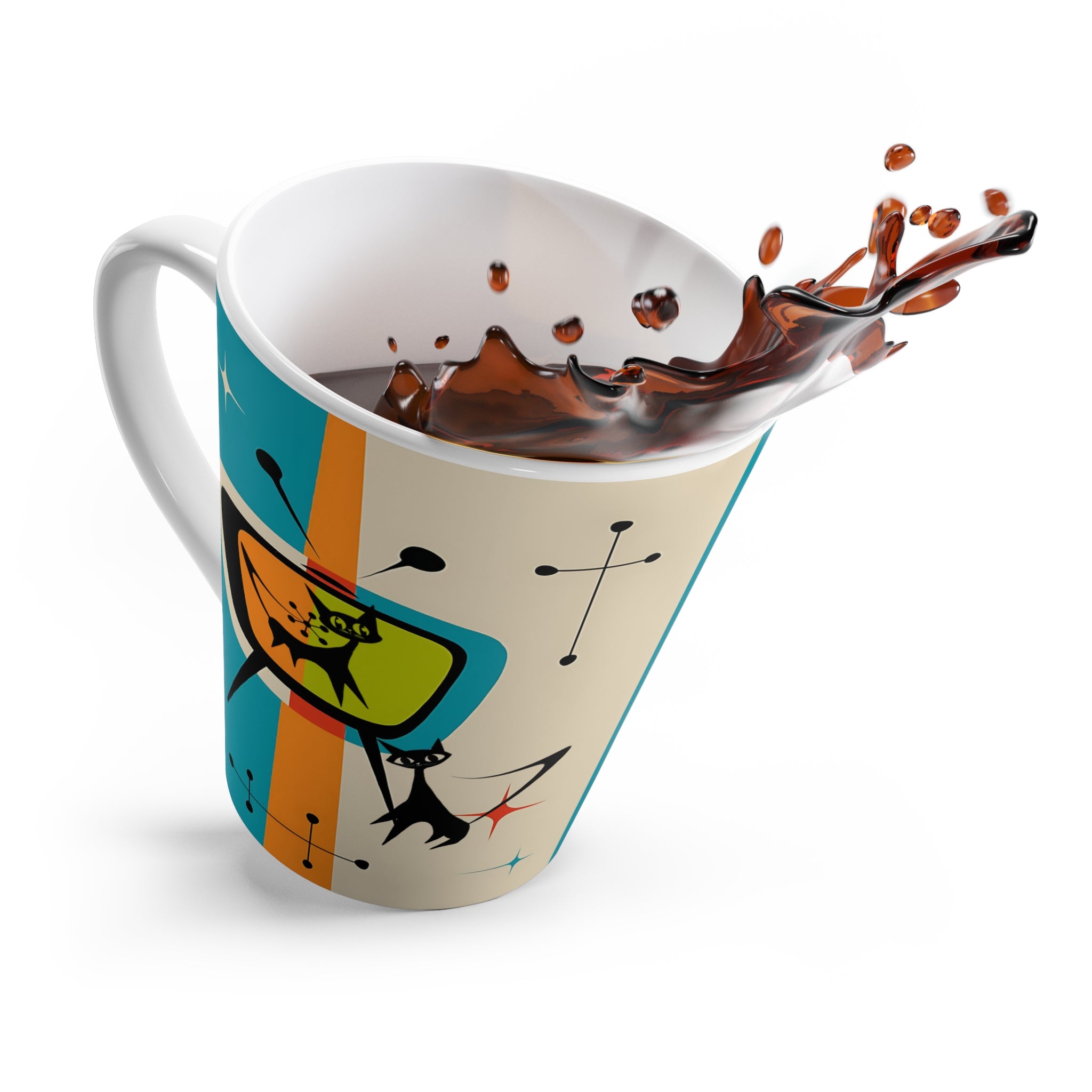 Retro Cat-Themed Latte Mug | Vintage TV Design | Coffee Lover Gift - Mid Century Modern Gal