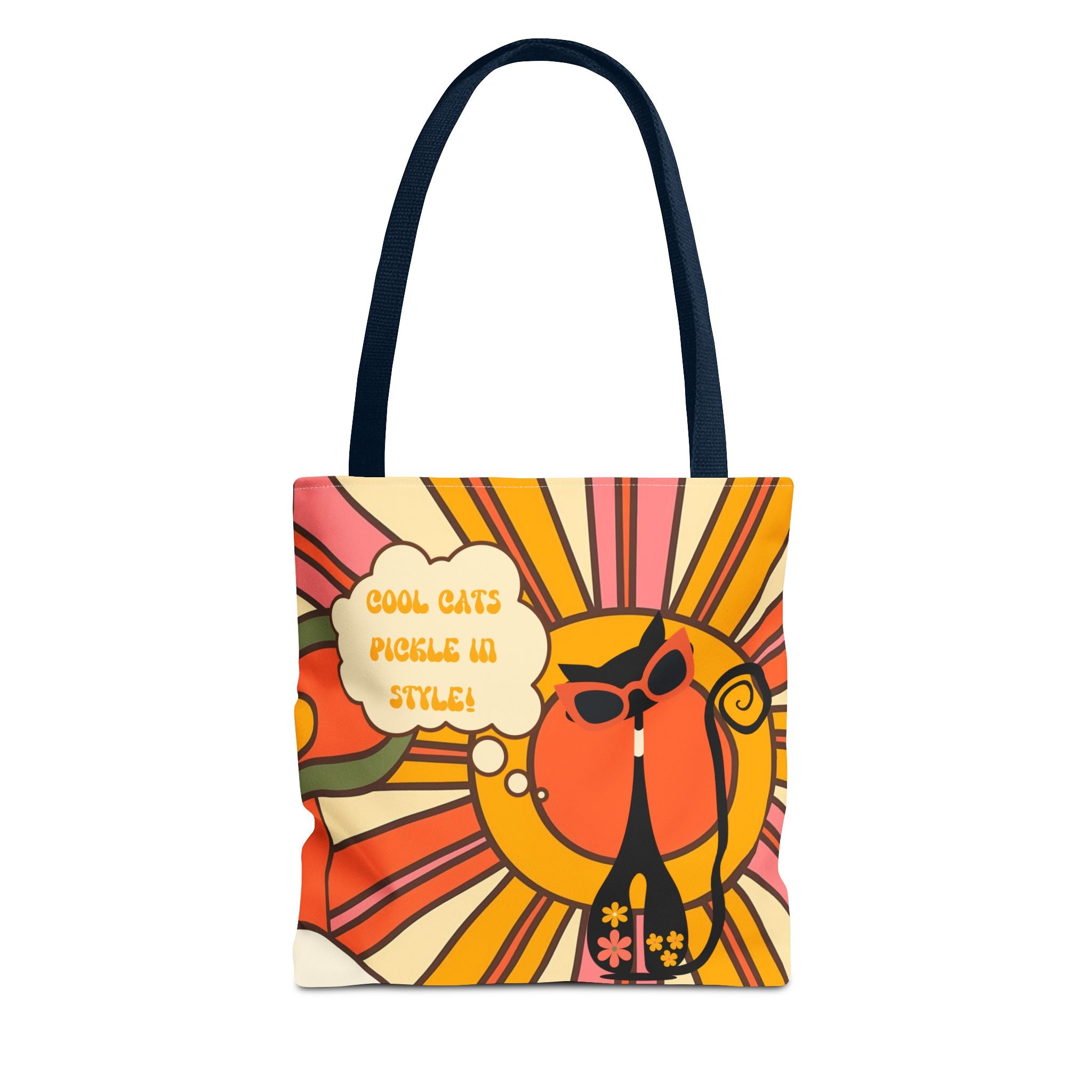 Pickleball Player Lover Tote Bag, Retro Groovy Mod Cat