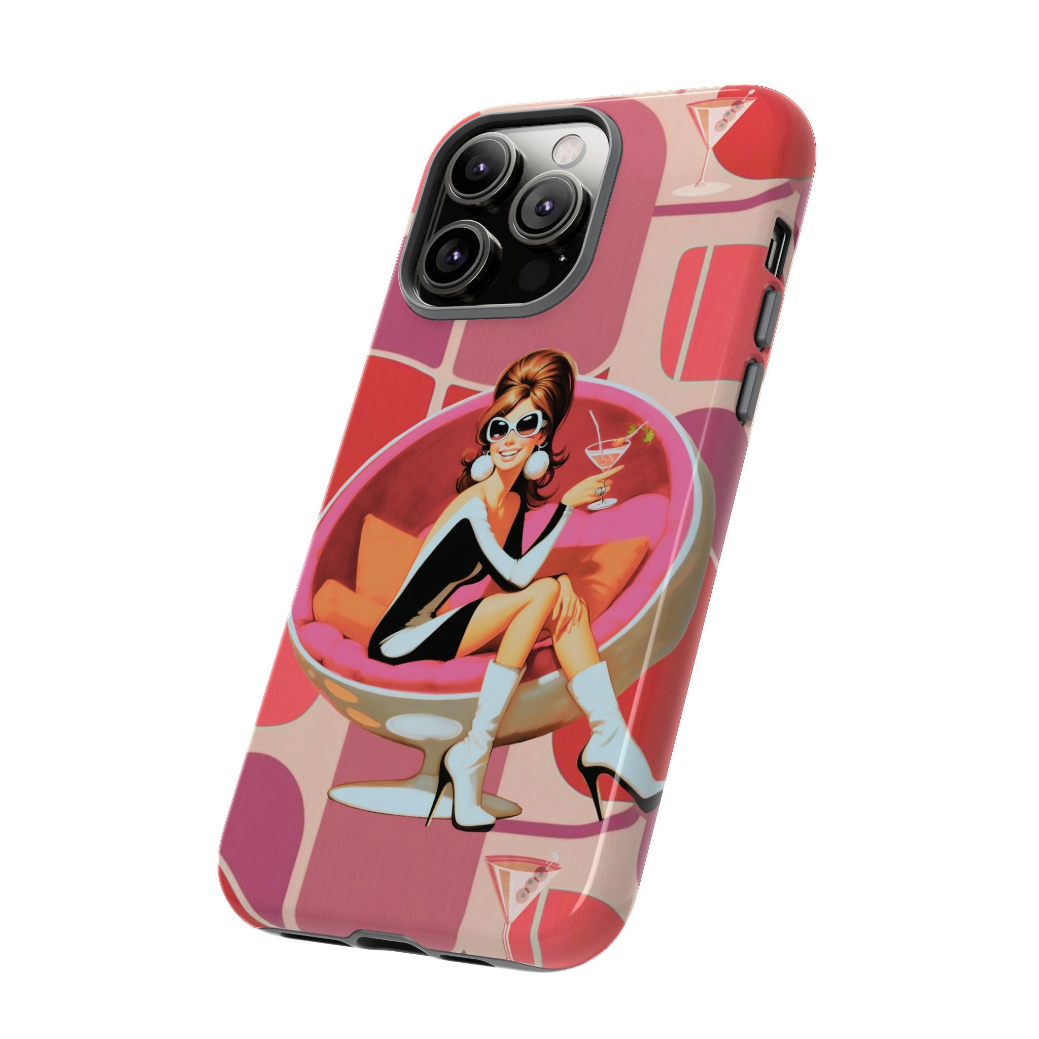 Mid Mod 60s Mod Gal, Kick Back Enjoy, Retro Chic Phone Case with Cocktail Design