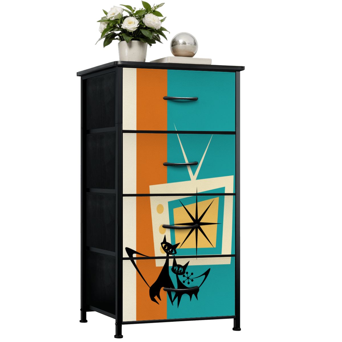 Mid Century Modern Retro TV Atomic Cat Kitschy 4-Drawer Dresser - Mid Century Modern Gal