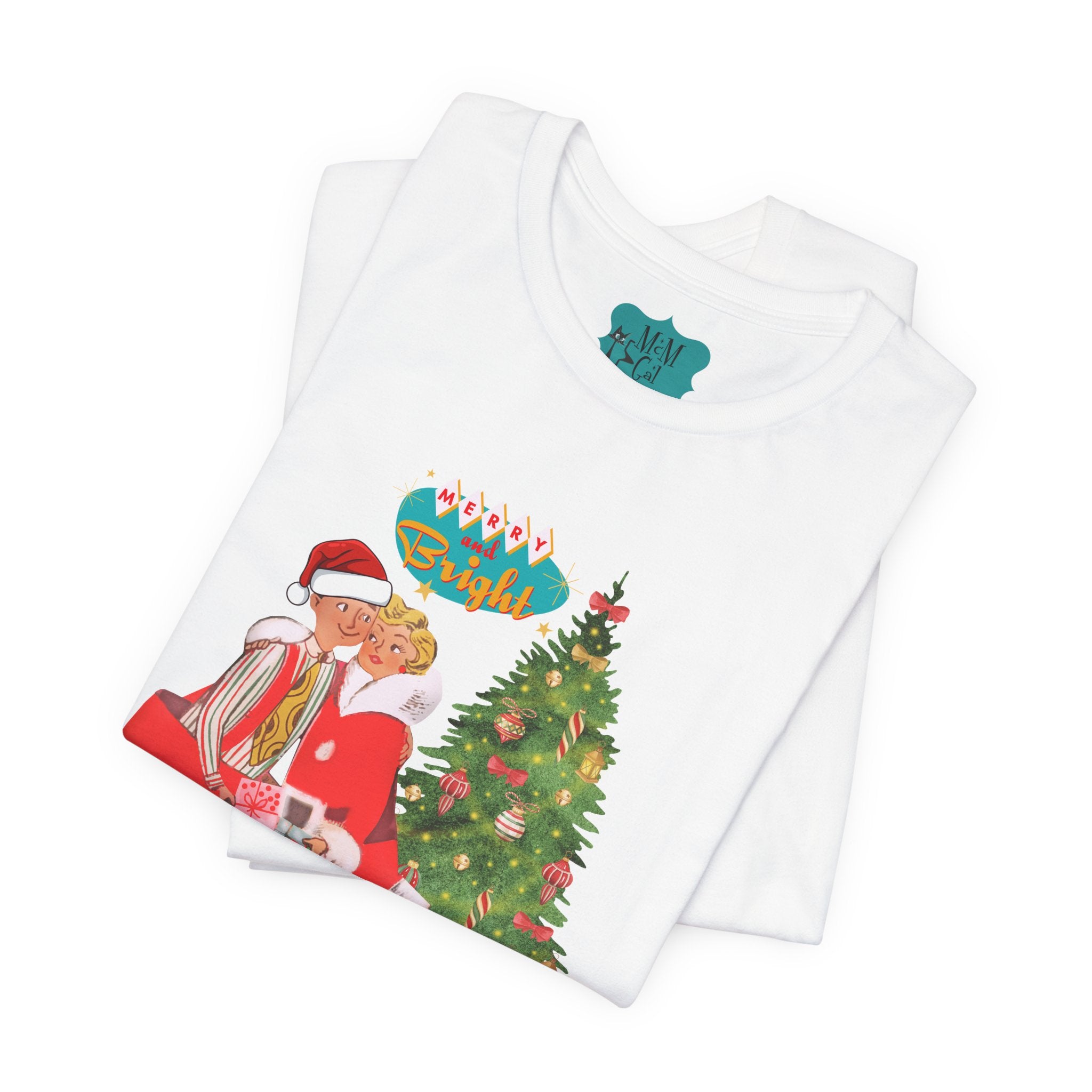 Festive Kitch Mid Mod Christmas Couple Tee - Unisex Short Sleeve Jersey Shirt - Mid Century Modern Gal