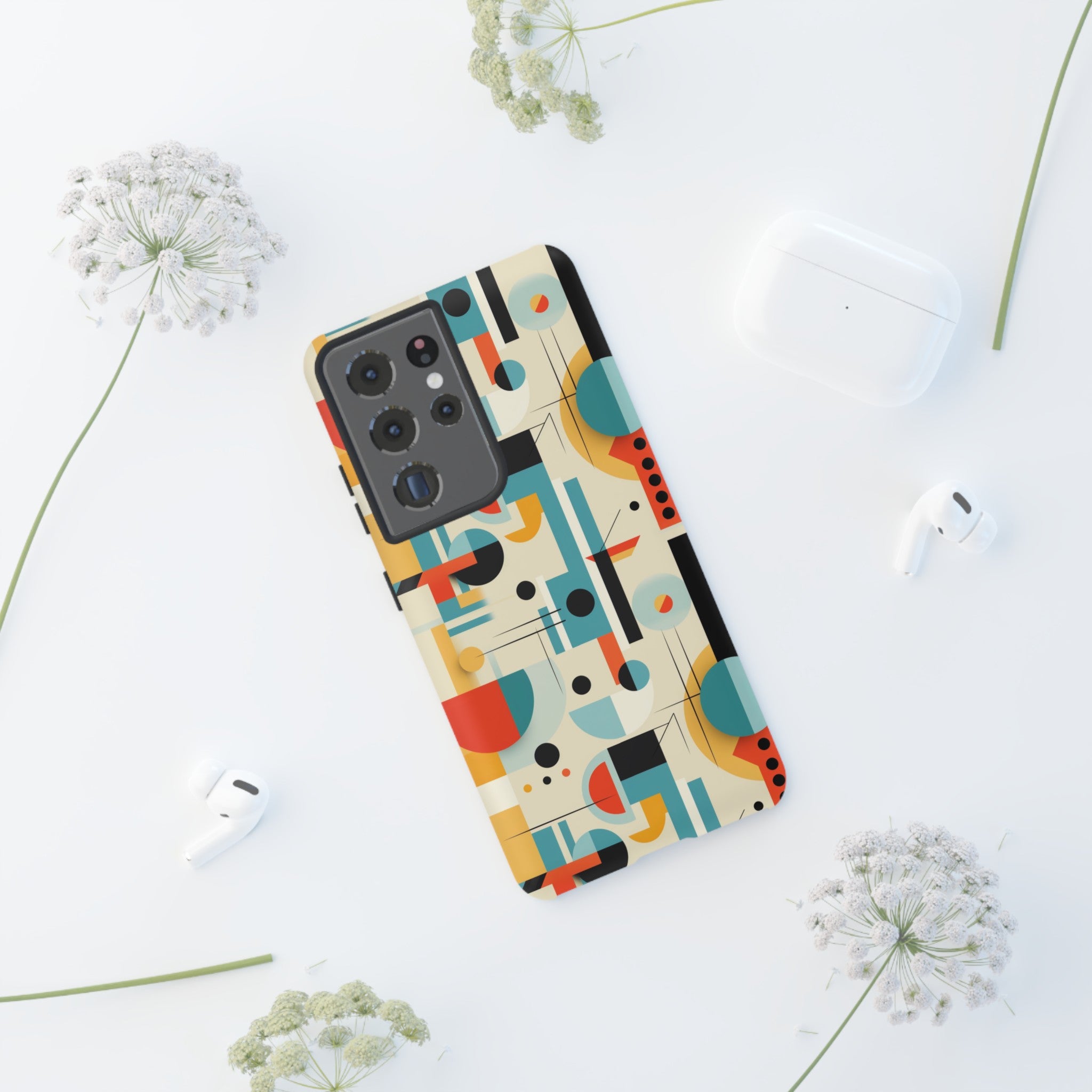 Bauhaus Designed Mid Mod Geometric Groovy Smart Phone, iPhone, Samsung Compatible Tough Cases - Mid Century Modern Gal