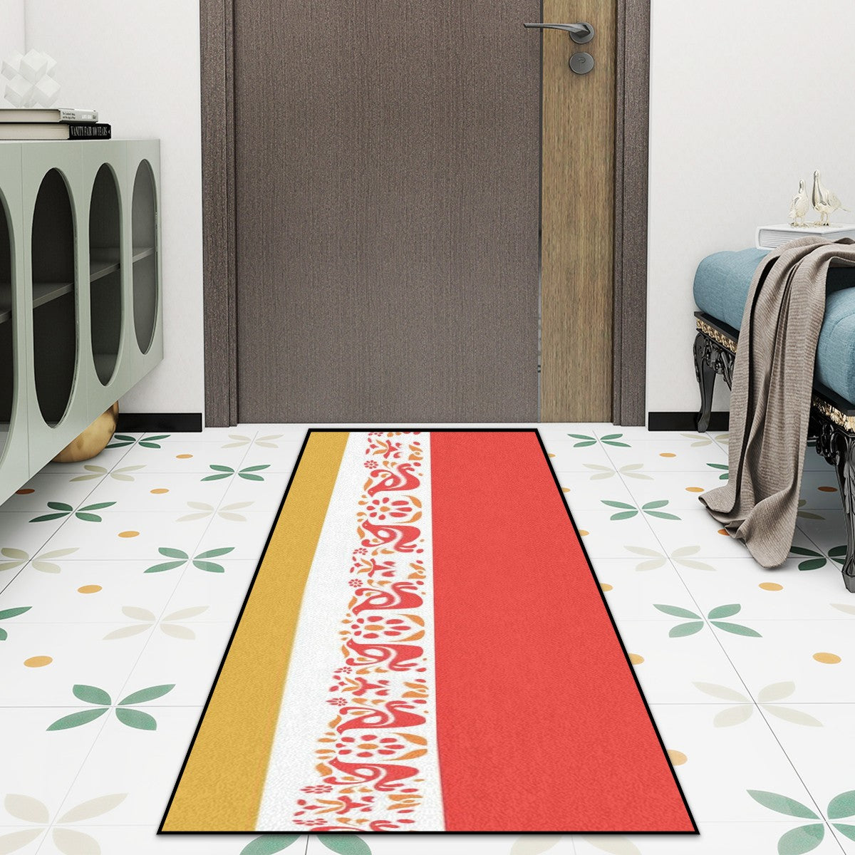 Retro Pyrex Friendship Print, Golden Yellow Red Kitchen Area Rug for Floor Non-Slip - Mid Century Modern Gal