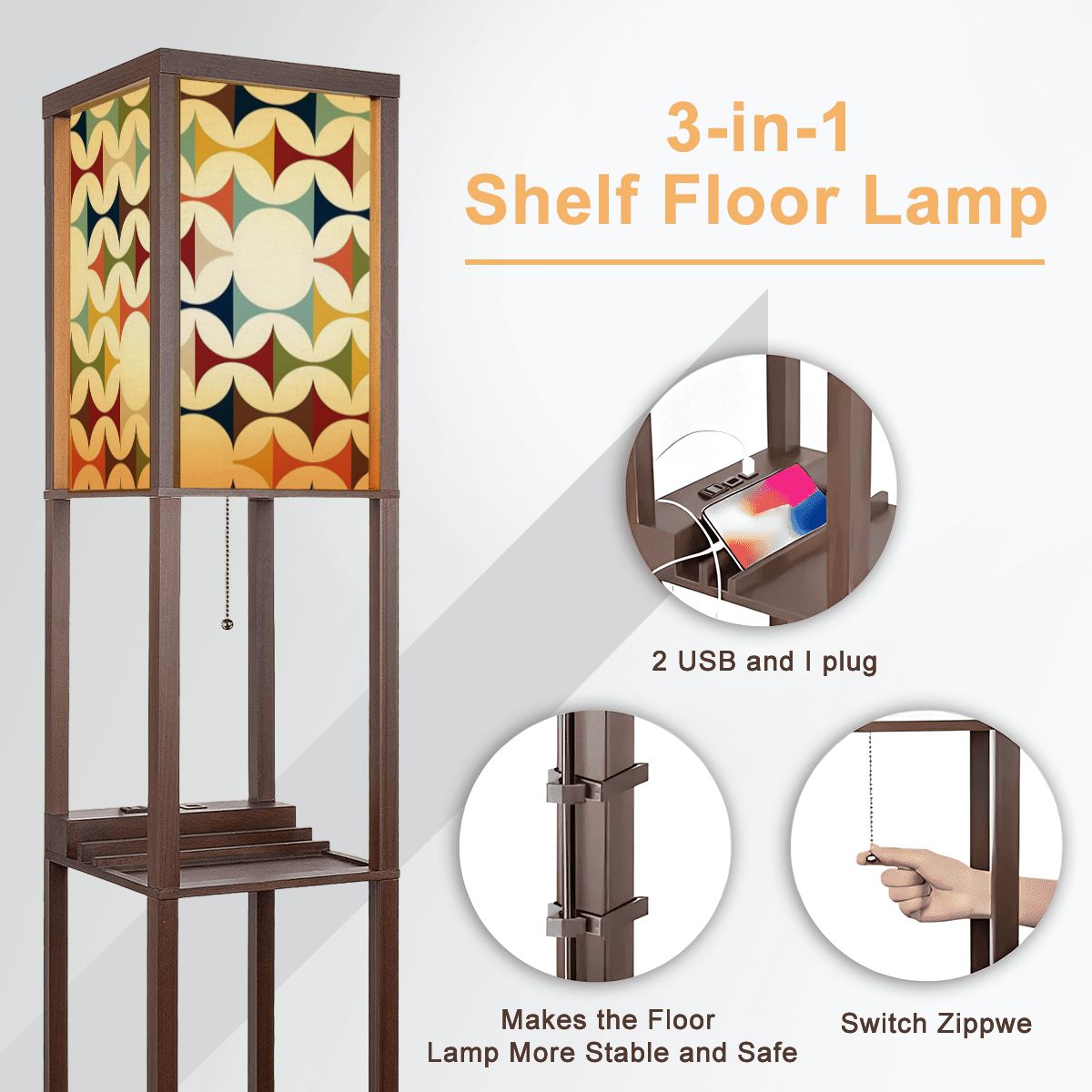 Mid Century Scandinavian Designed, Geometric Retro Mid Mod Floor Lighting With Shelves - Mid Century Modern Gal