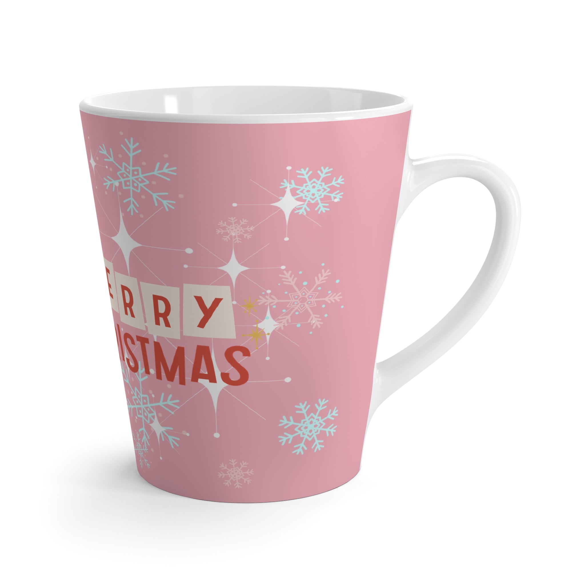Smiling Vintage Santa, 50s Kitsch Pink, Santa Mid Century Modern Latte Mug - Mid Century Modern Gal