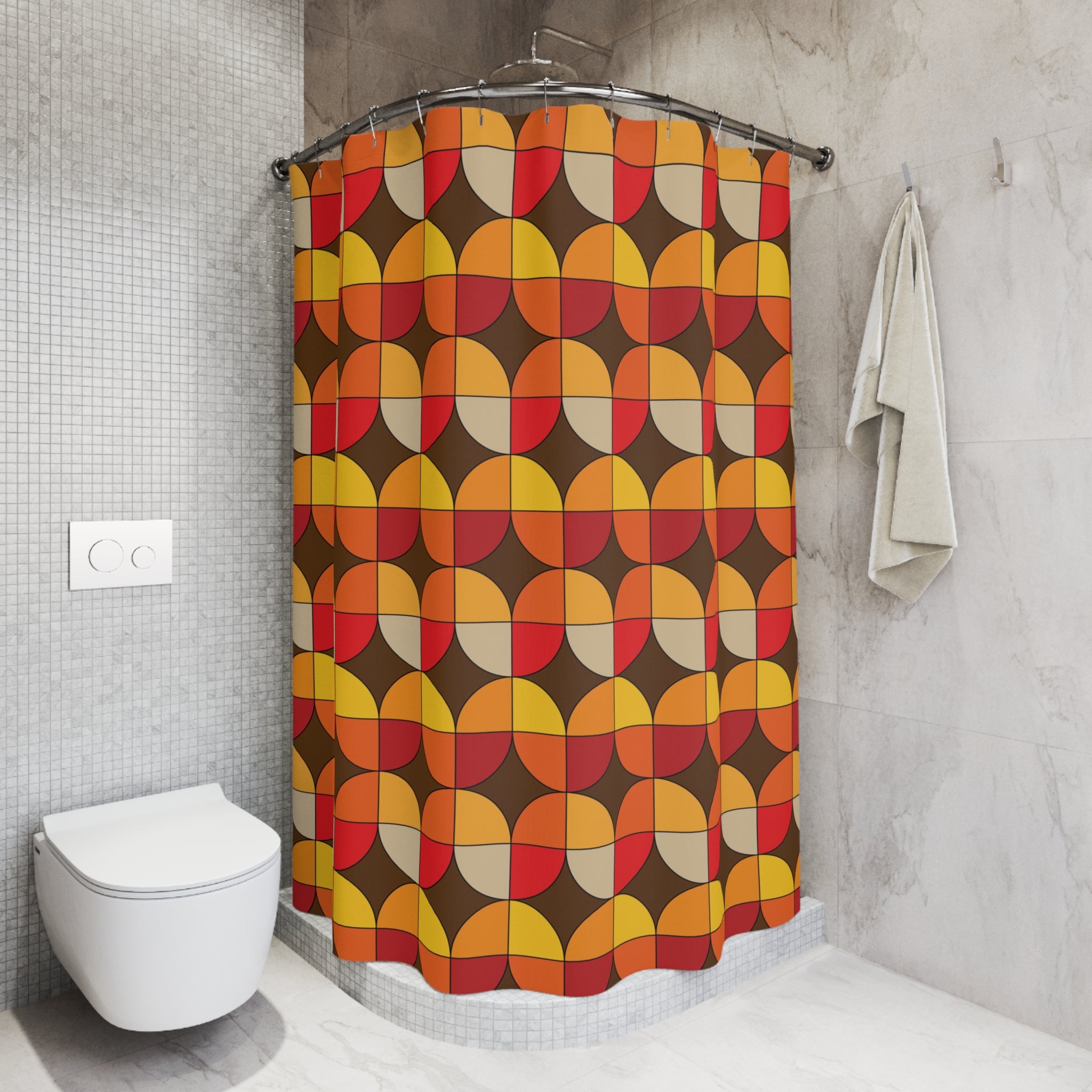 Mid Mod Retro Geometric Shower Curtain - Vibrant Mid-Century Modern Design for Stylish Bathrooms - Mid Century Modern Gal