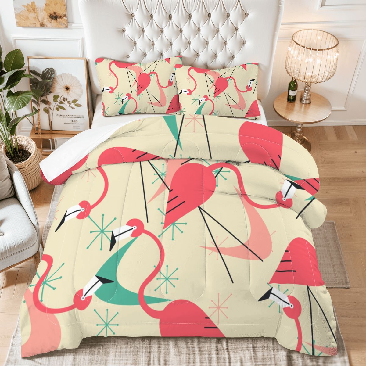 Palm Springs California Kitschy Flaming King Size Funky Fun Comforter Set - Mid Century Modern Gal