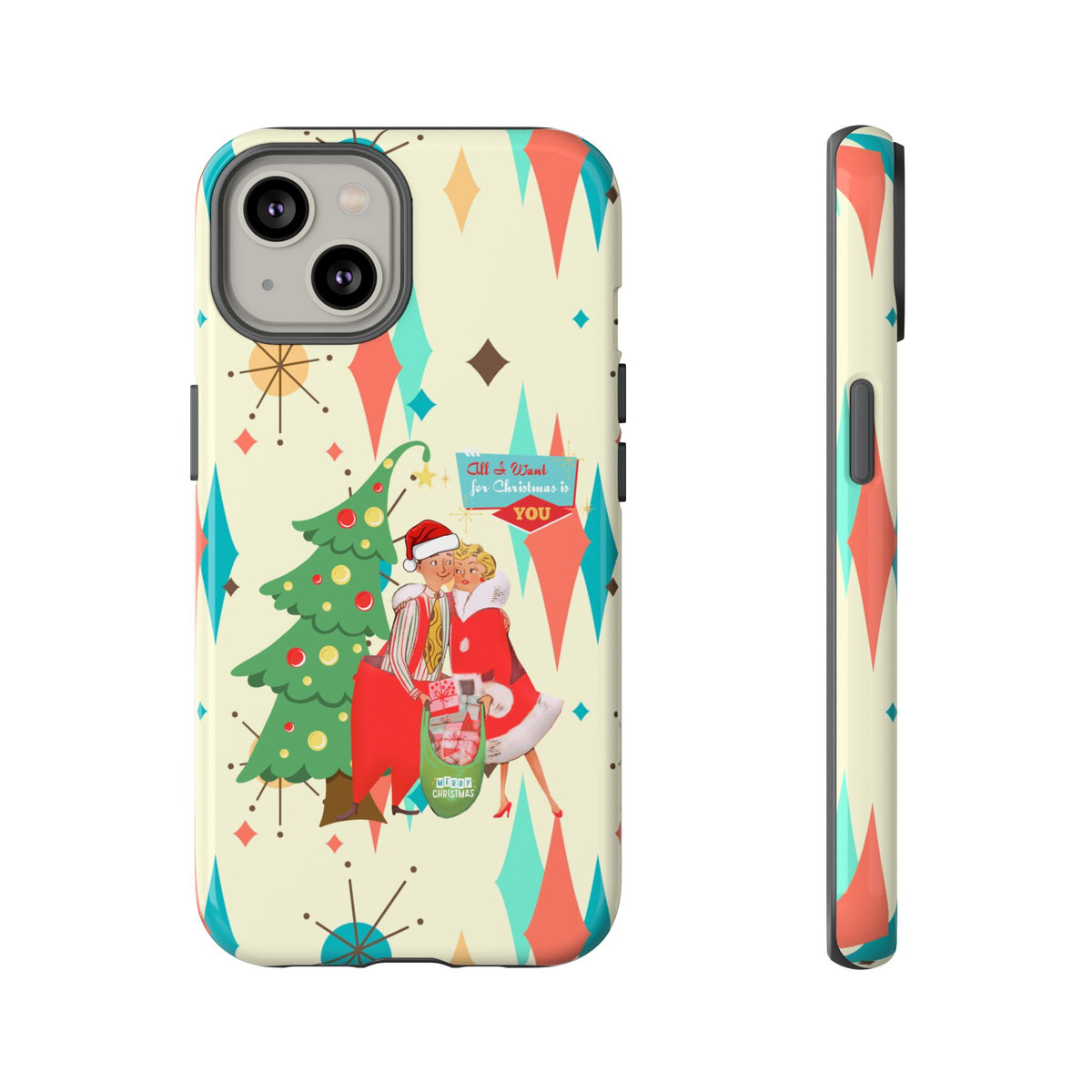 Christmas Phone Case, Festive Phone Cover, Holiday Gift, Cute Phone Protector, Vintage Style Christmas Decor - Mid Century Modern Gal