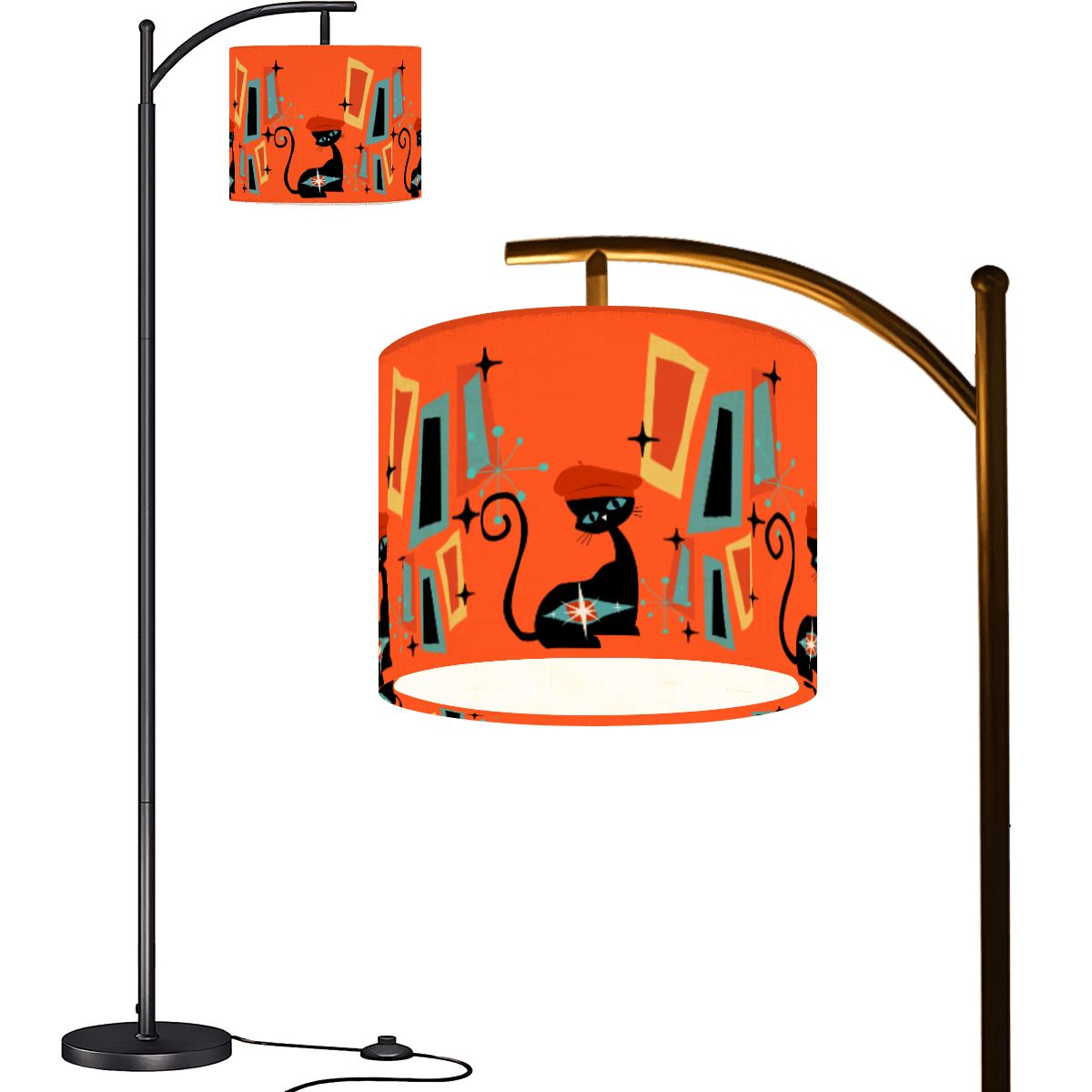 Mid Century Modern Atomic Cat , Orange Geometric Starburst Sputnik Designed Retro Arc Floor Lamp - Mid Century Modern Gal