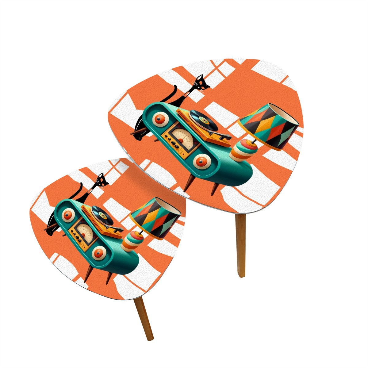 Mid Century Modern Nesting Tables, Atomic Mod Cat, Retro Stereo Console Theme - Mid Century Modern Gal