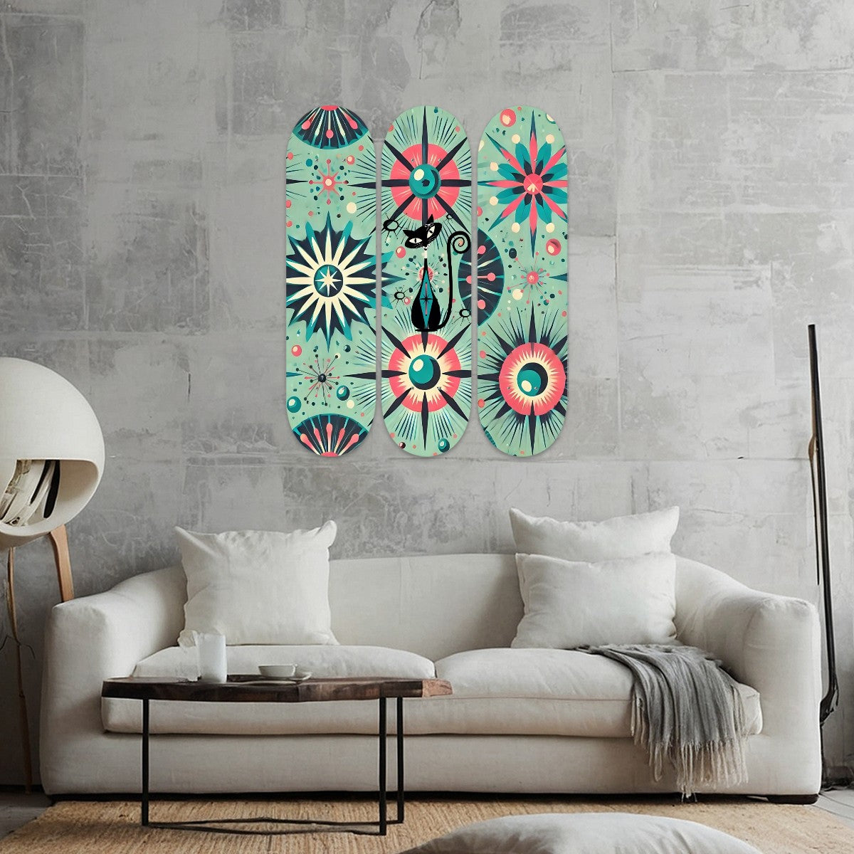 Mid Century Modern Wall Art Atomic Cat, Atomic Age Starburst Retro Wood Wall Art - Mid Century Modern Gal
