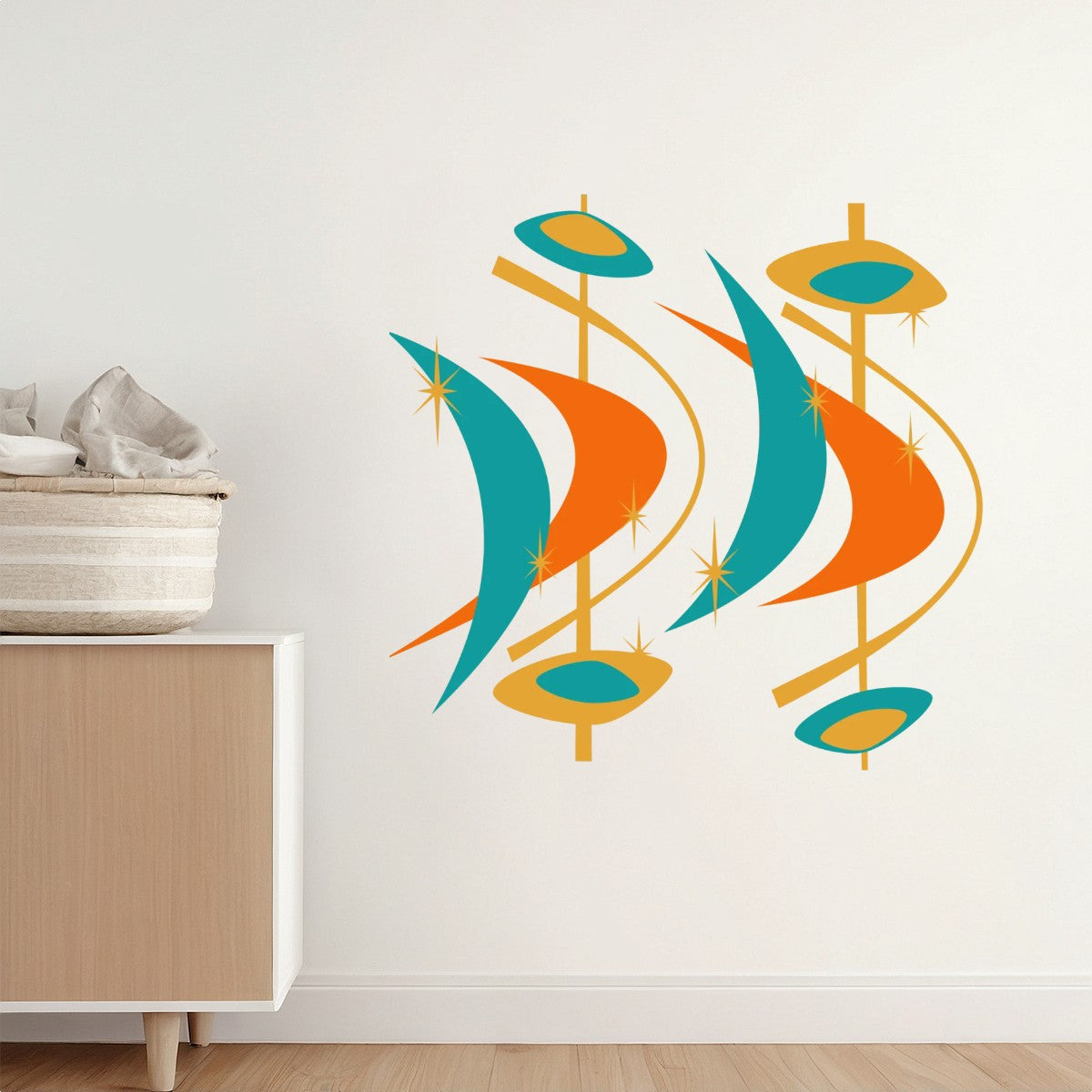 Mid Century Modern Atomic Orange, Teal Mustard Yellow Peel And Stick Vinyl Stickers - Mid Century Modern Gal